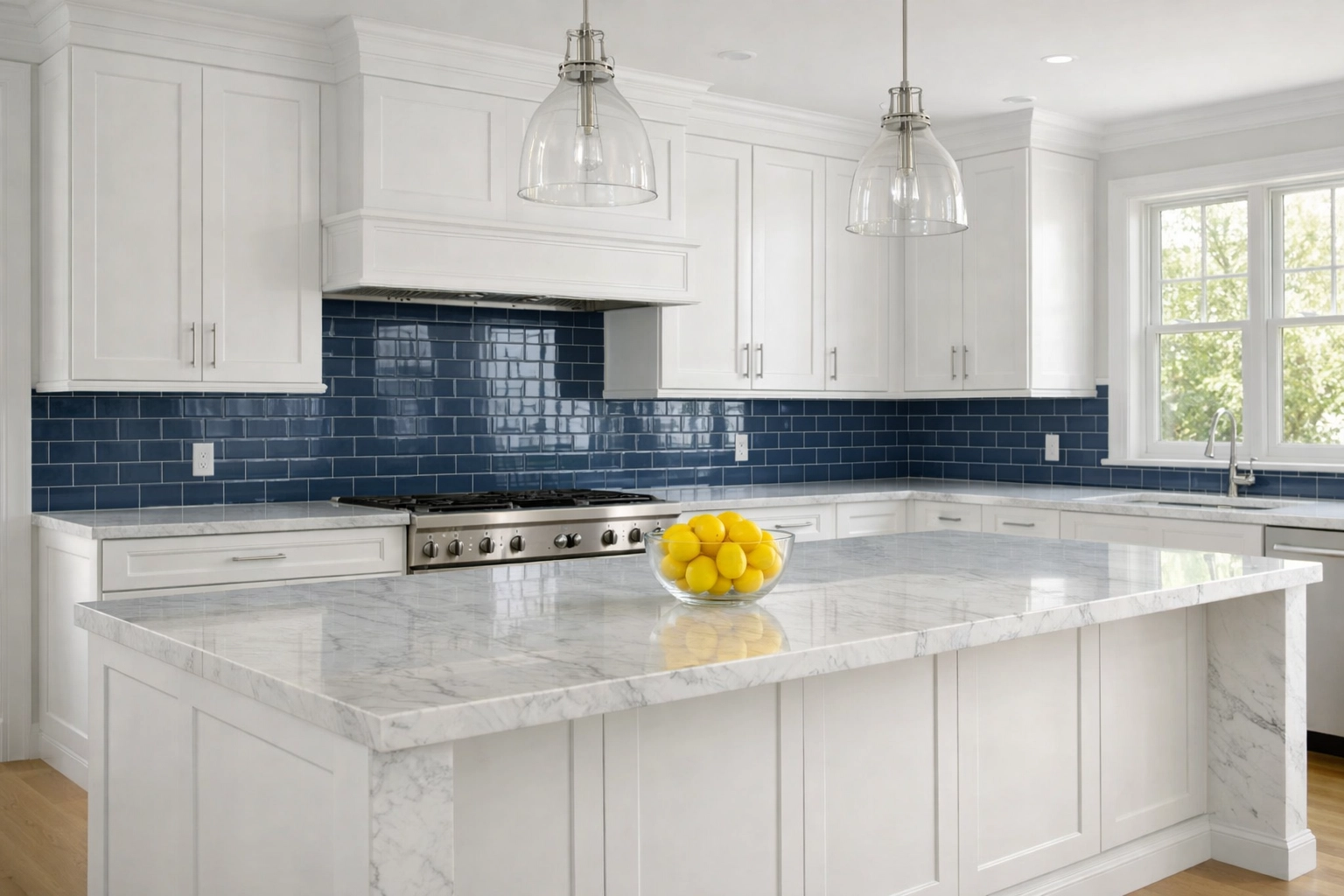 Spotless empty kitchen in a luxury Newton home showing the results of a professional move-in cleaning.