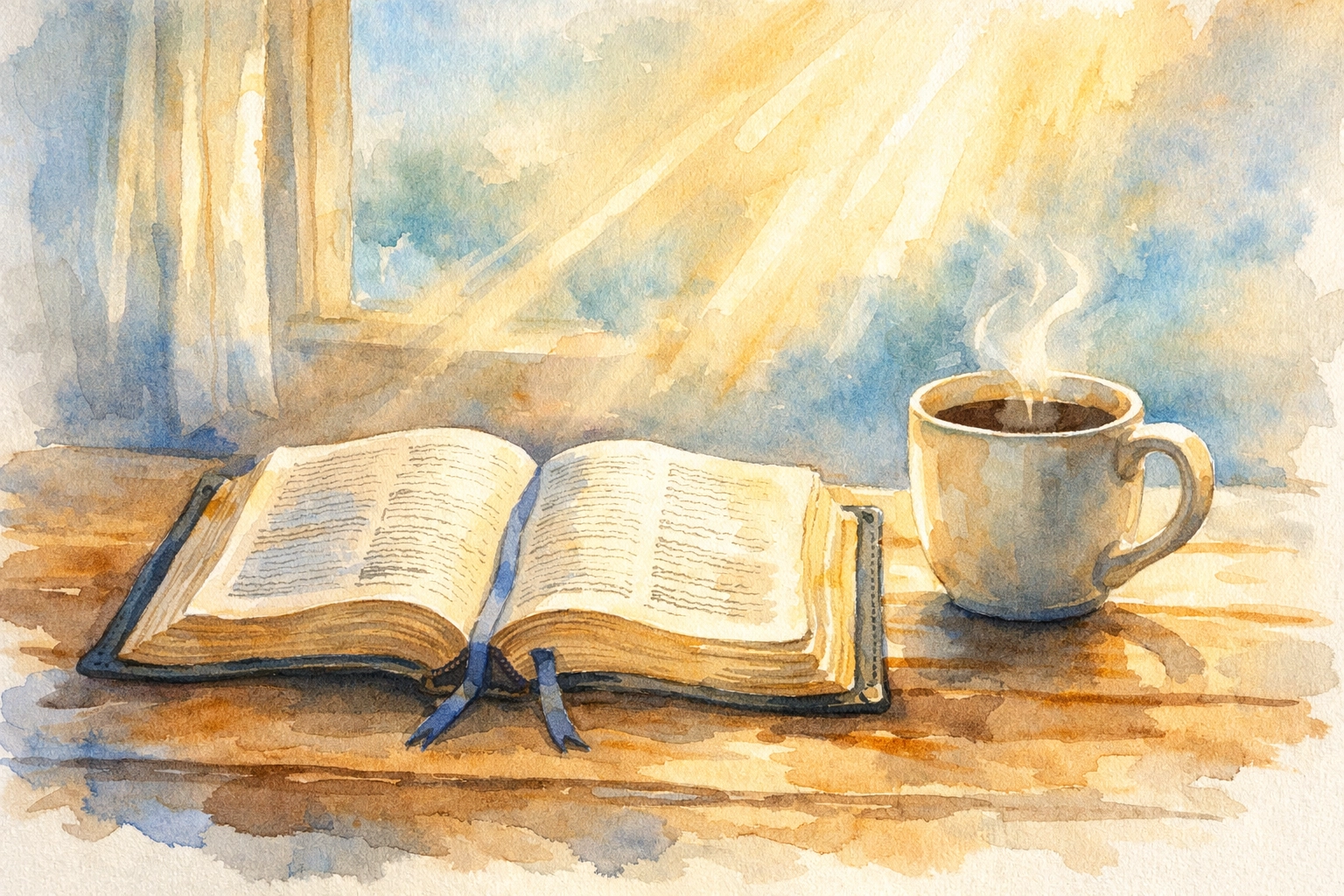 Open Bible and coffee in morning light symbolizing quiet time with God before ministry demands