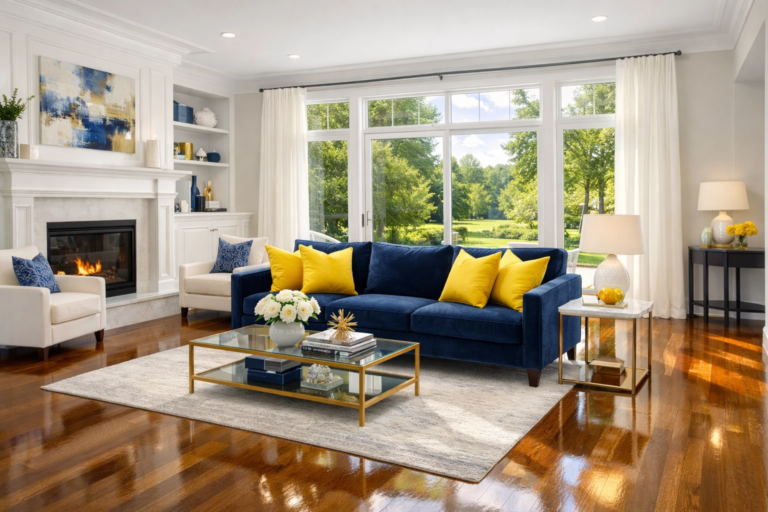 Spotless high-end living room in Westborough showing the results of professional weekly house cleaning.