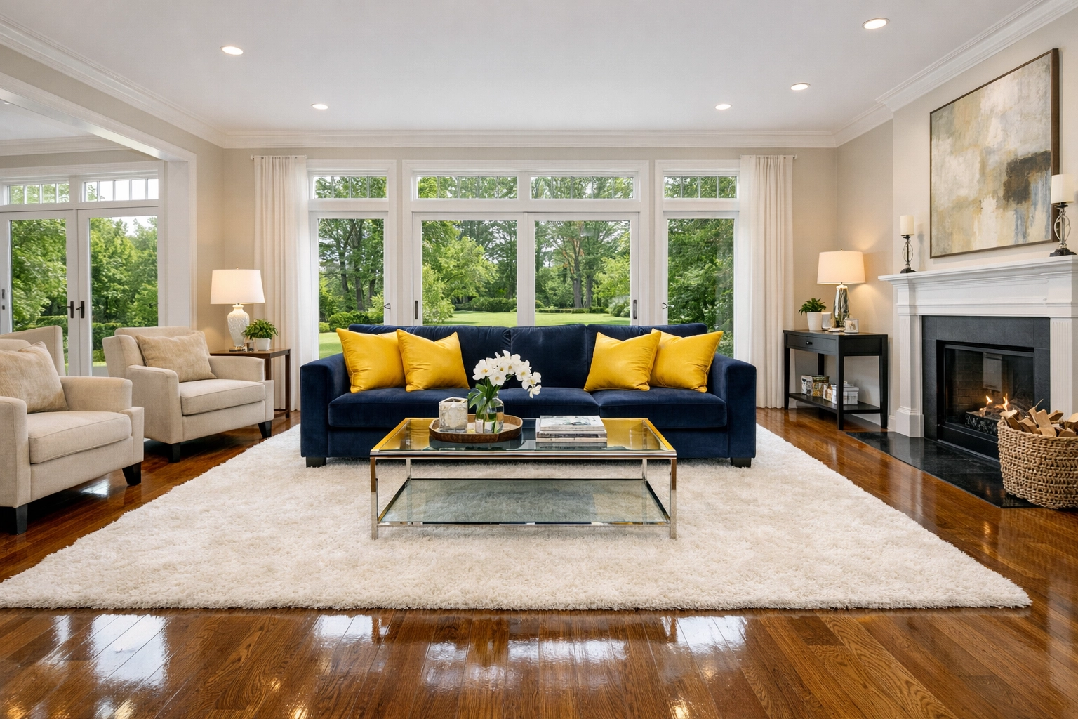 Impeccably clean luxury living room in Lincoln after a professional weekly house cleaning service.