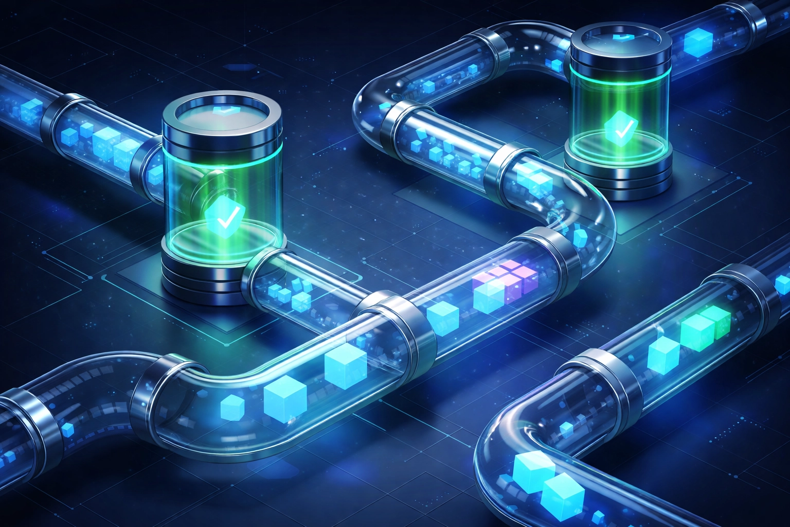 Concept image of an automated CI/CD pipeline securely scanning and verifying third-party software components