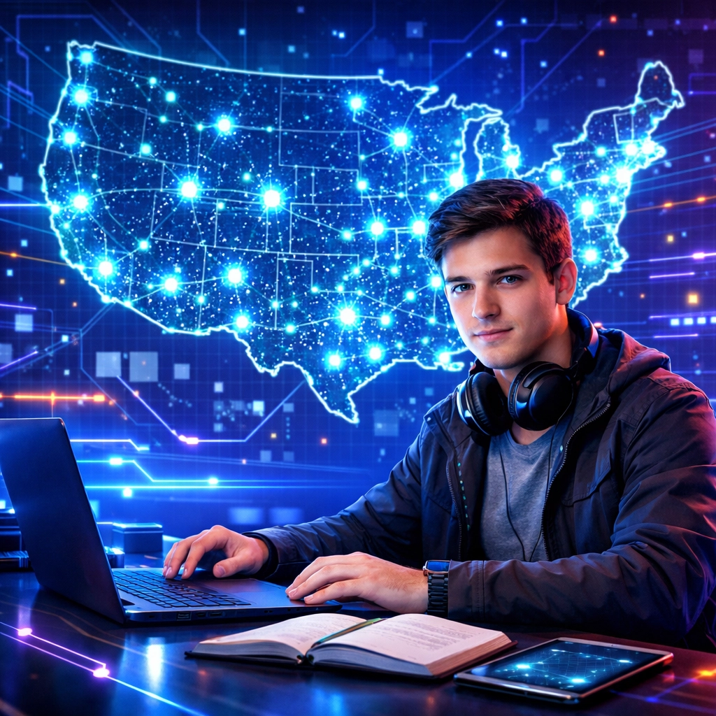 Student at a simulation workstation illustrating the EsportsPod national rollout and workforce development network.