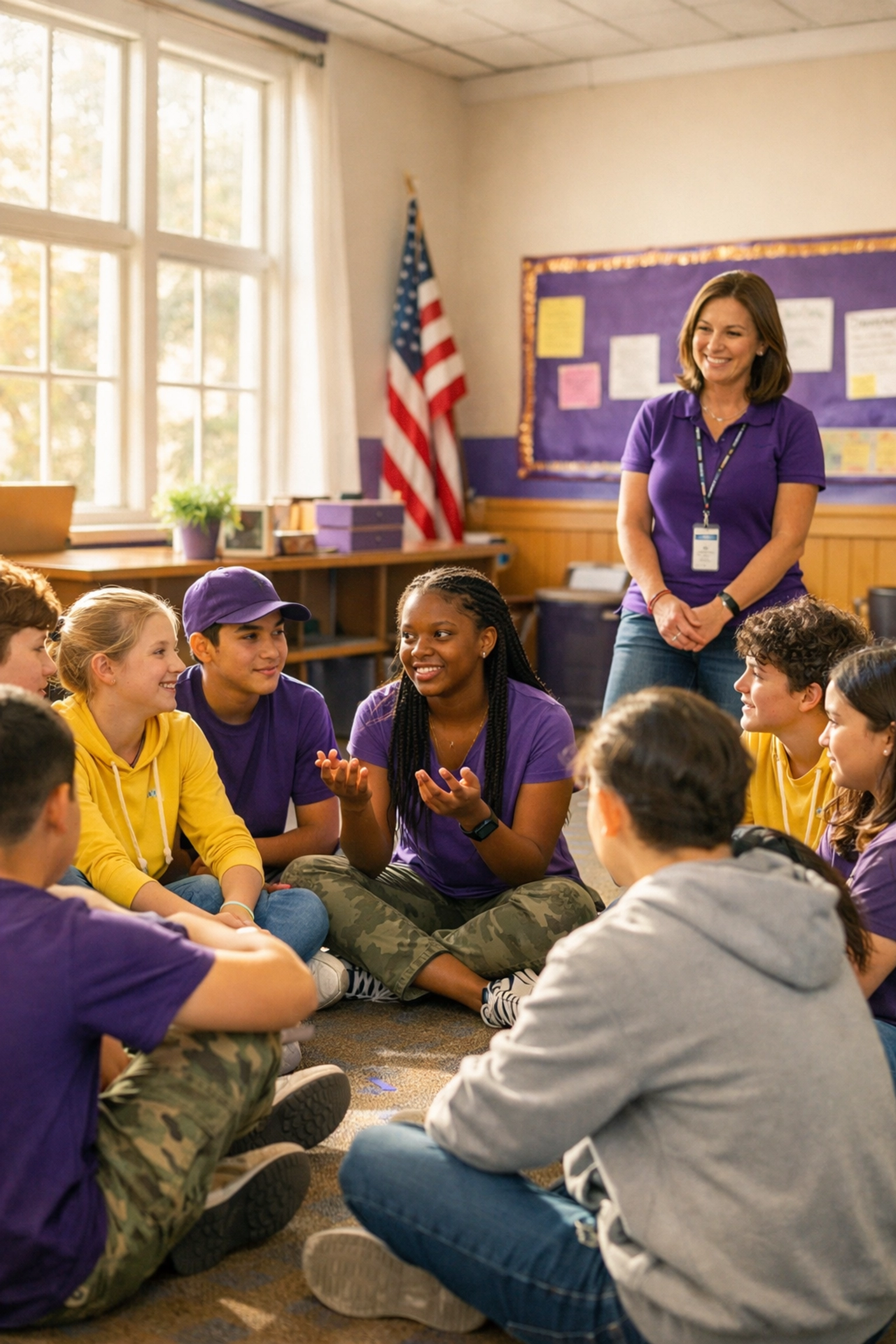 AZ STEAM Academy cadets and a trainer in an inclusive morning assembly circle for goal-setting and discussion.