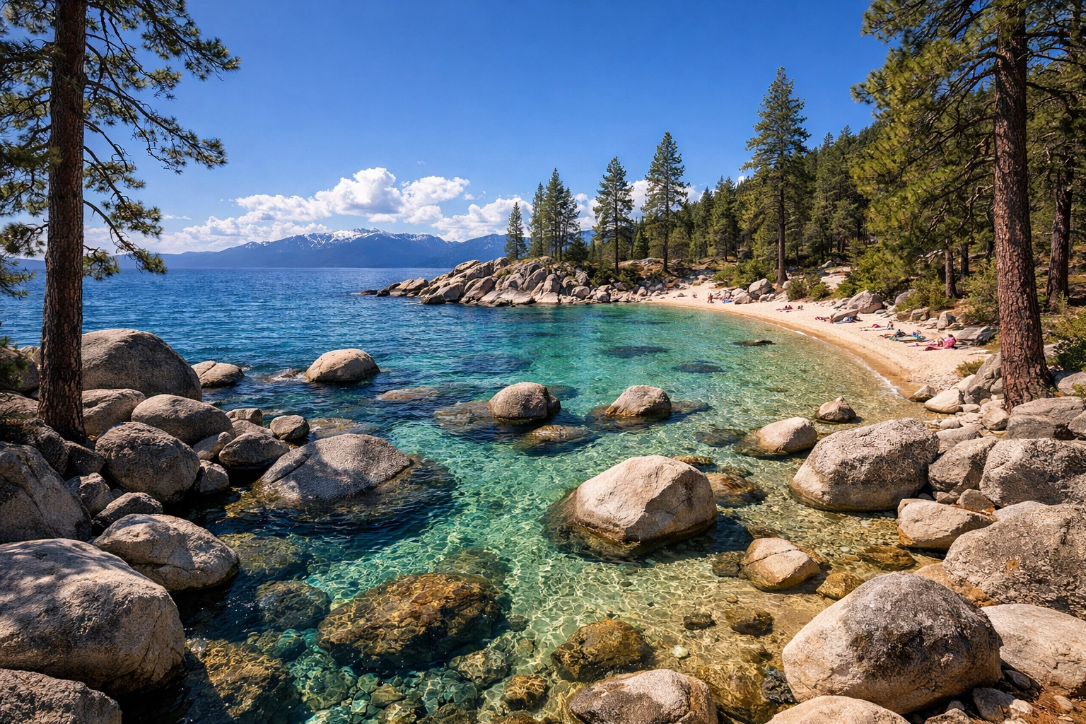 Secret Cove shoreline with emerald water and rocks, a prime landscape photography Lake Tahoe spot.