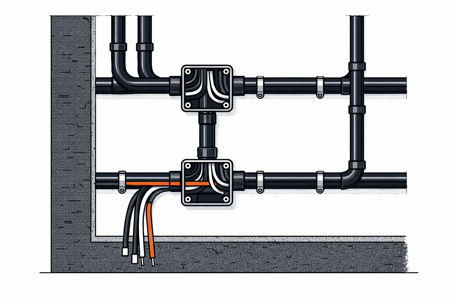 Professionelle Elektroinstallation Wien – Kabelführung und Verteilerdosen in der Wand