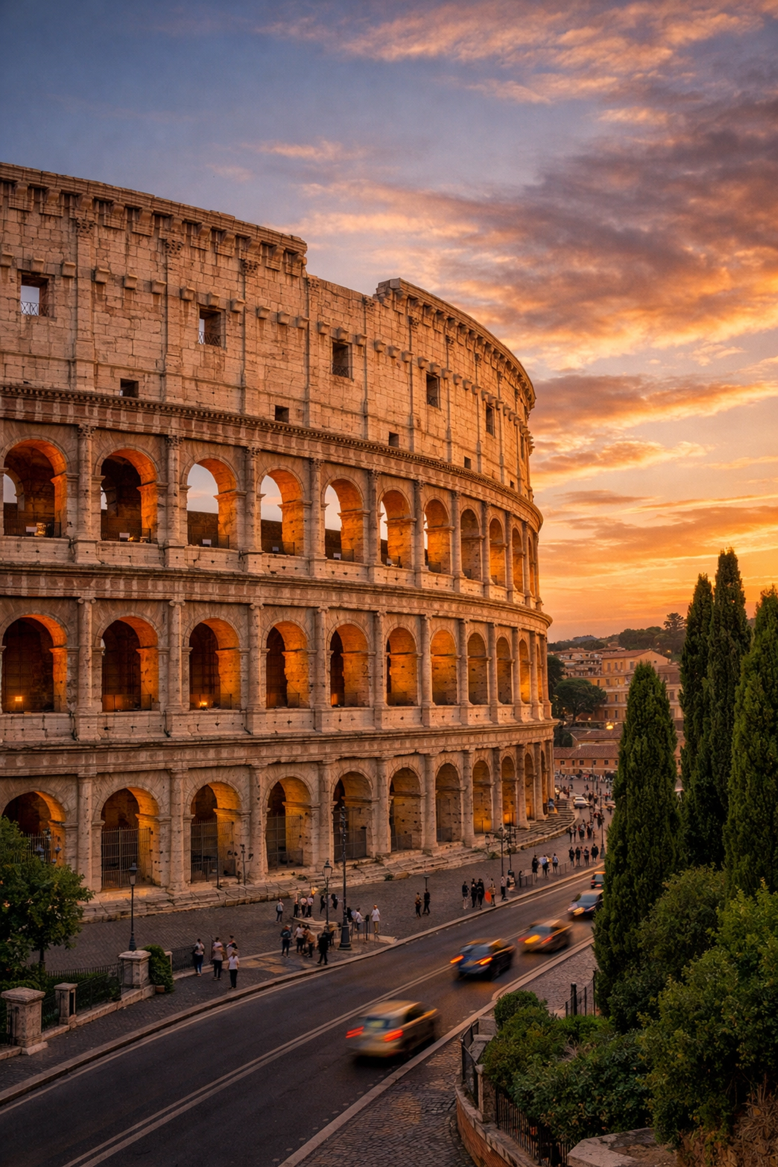 The Roman Colosseum at sunset, one of the best photography locations in the Eternal City.