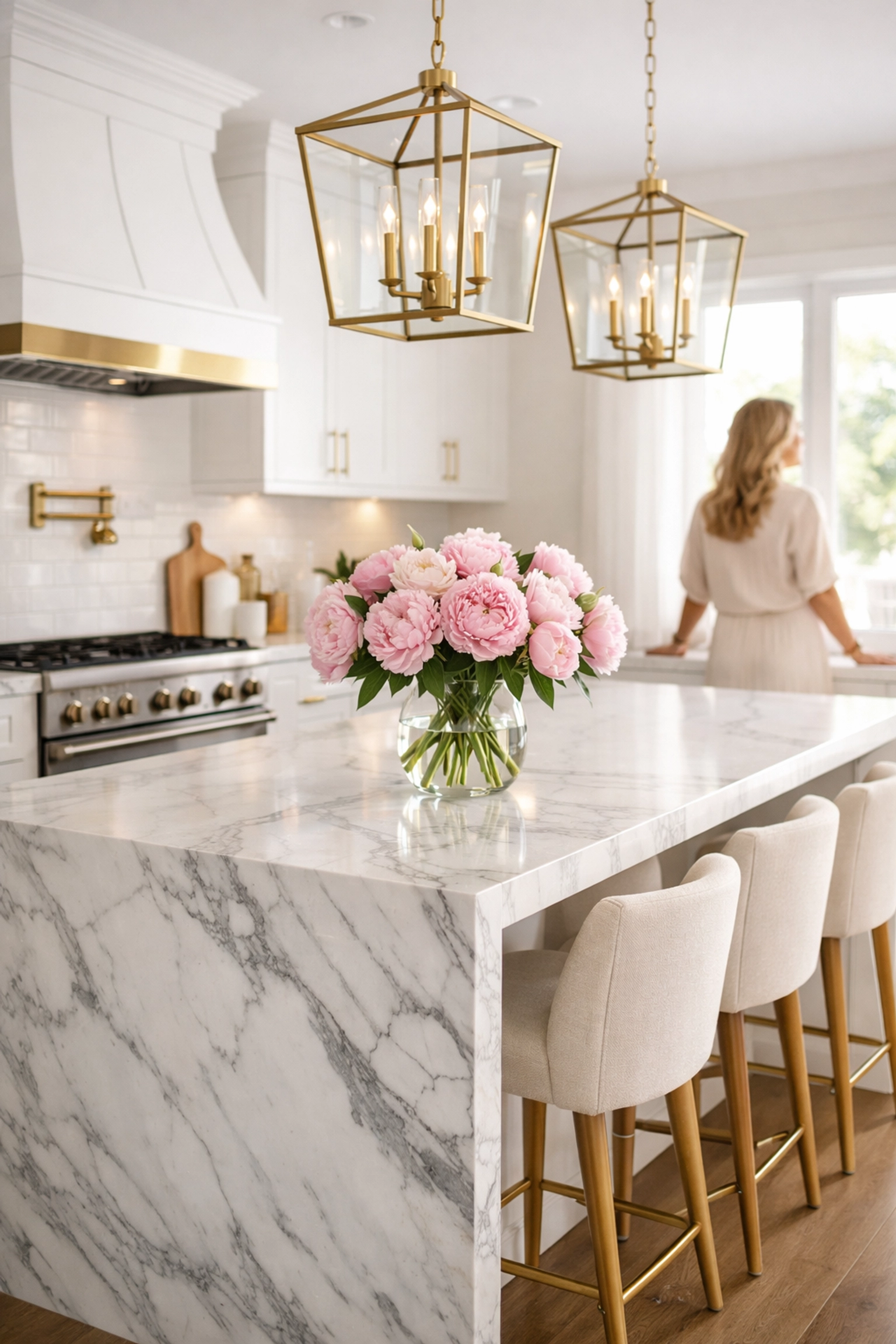 A stunning modern-luxe kitchen renovation showing the successful results of a house flip.