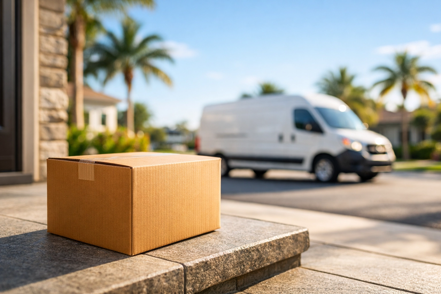 A package delivered to a Florida doorstep, showing the speed of an ecommerce fulfillment center florida.