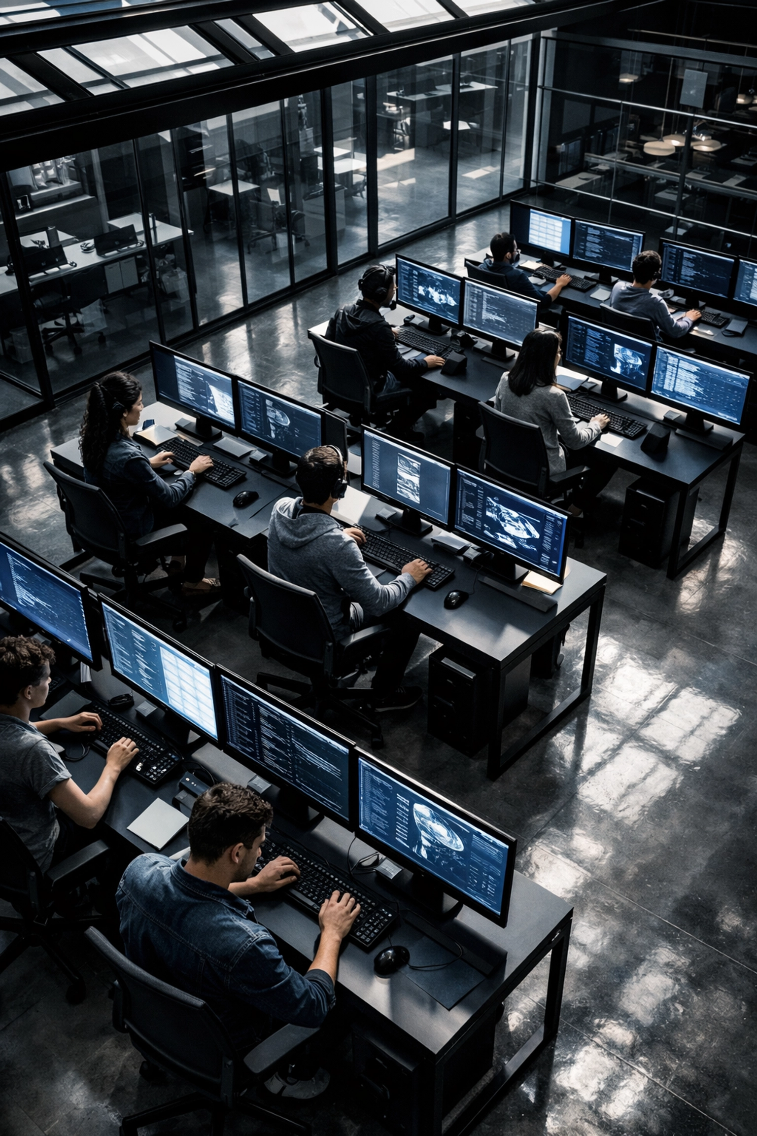 Professional workforce training facility with computer workstations for career development programs