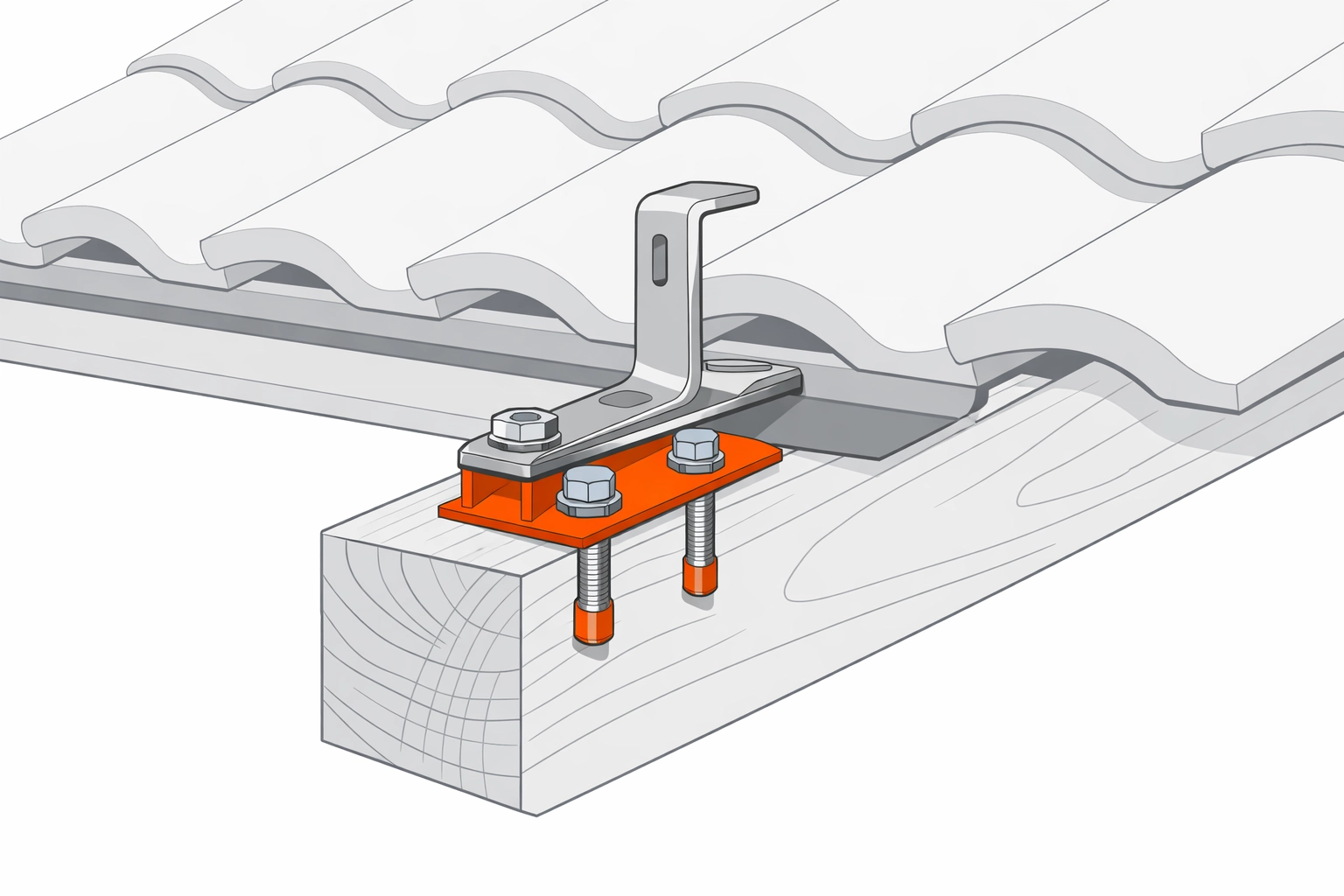 Technische Zeichnung der korrekten Dachhaken-Montage für PV-Anlagen auf Wiener Dächern.