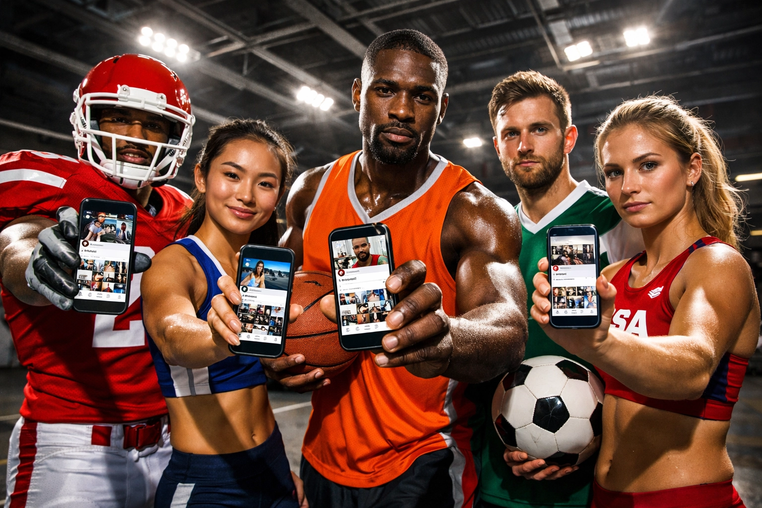 Diverse NIL athletes from multiple sports showcasing social media influence