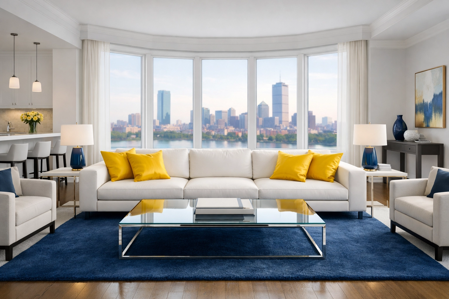 Spotless and organized luxury living room in Boston showing the benefits of recurring professional cleaning.