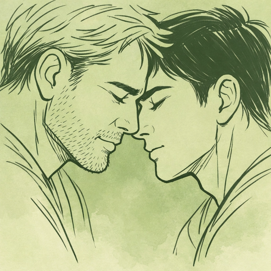 Intimate moment between two men in emotional MM fiction depicting forbidden step-father desire