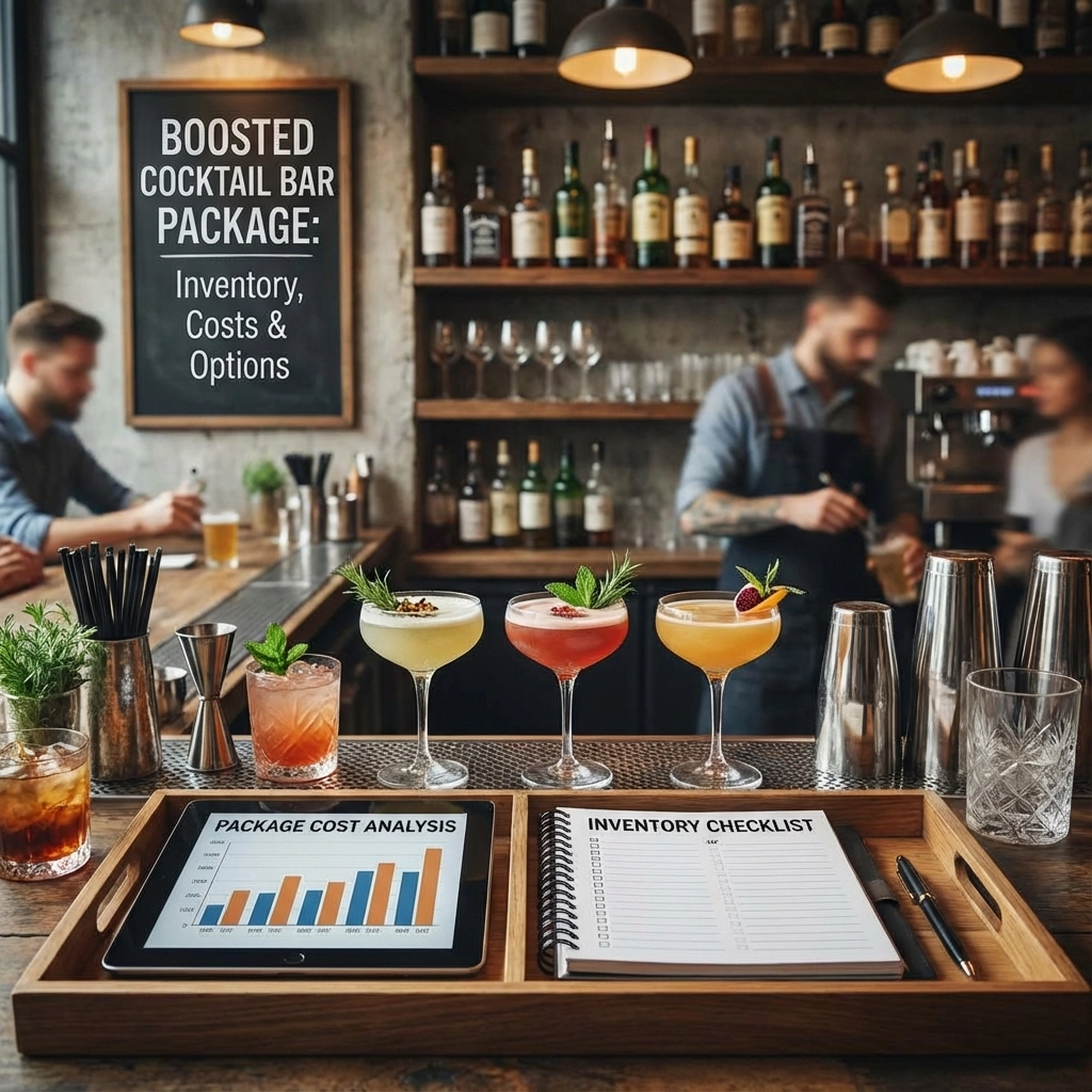 Boosted Cocktail Bar Package: Inventory, Costs &amp; Cocktail Options (2 &amp; 3 Drinks per Person)
