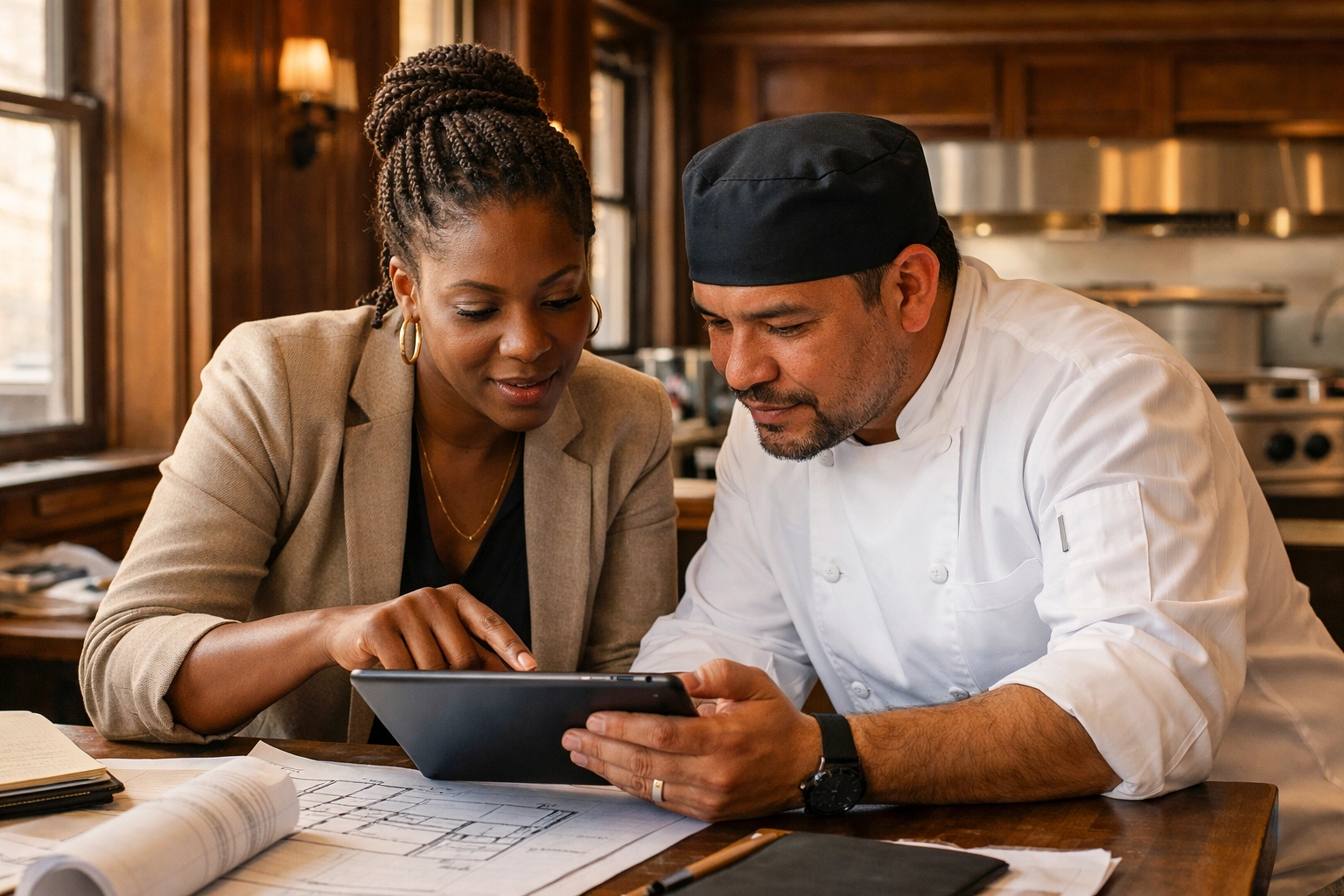 Restaurant consultant and executive chef planning a heritage restaurant turnaround and systems audit.