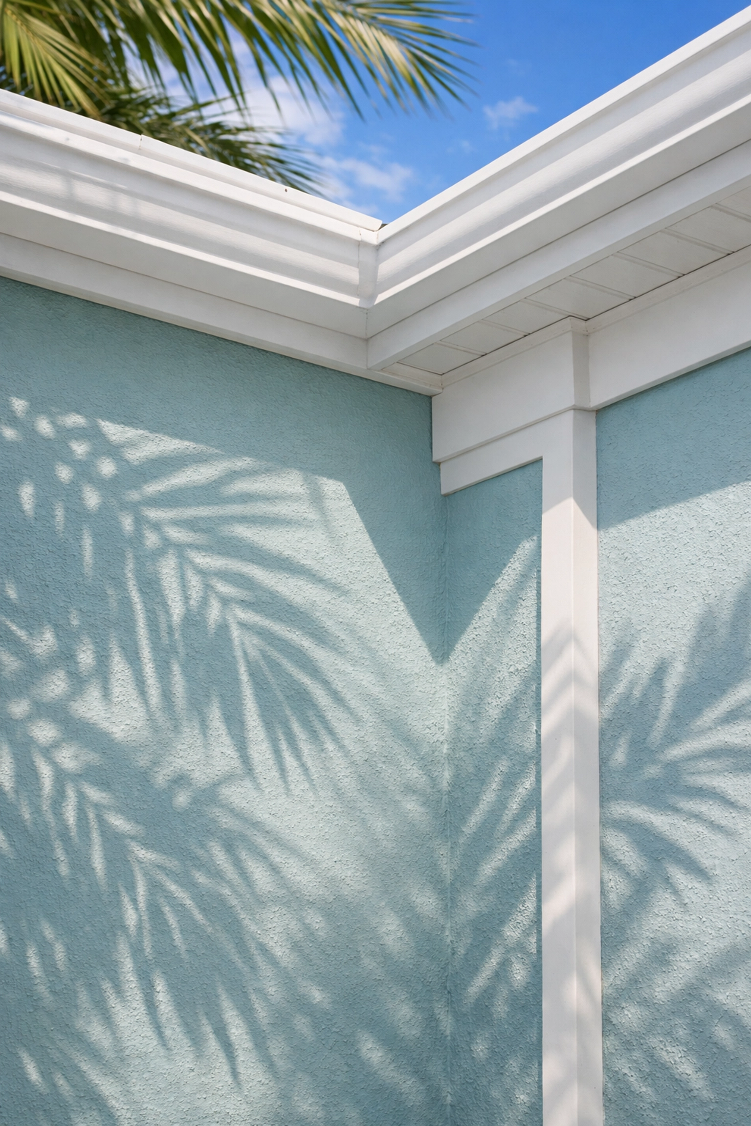 Soft blue exterior paint with white trim on Florida home for enhanced curb appeal