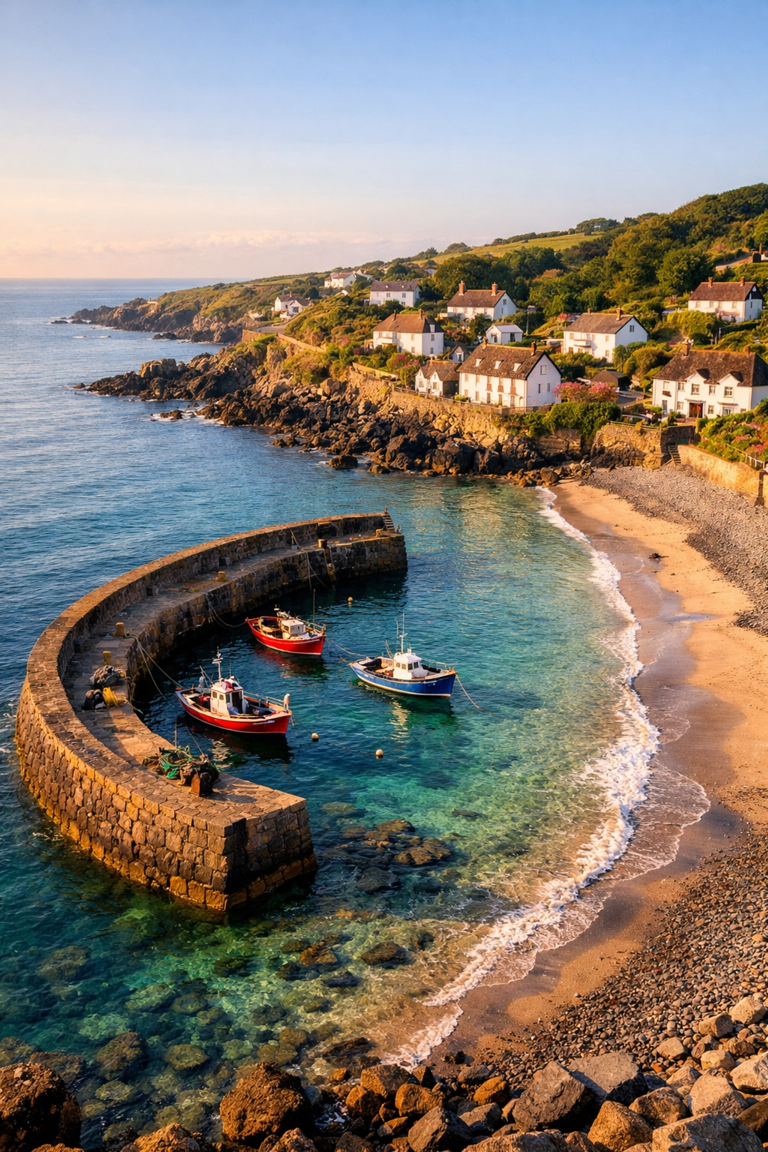Historic Coverack harbour and beach in Cornwall, a serene coastal location for scattering ashes.