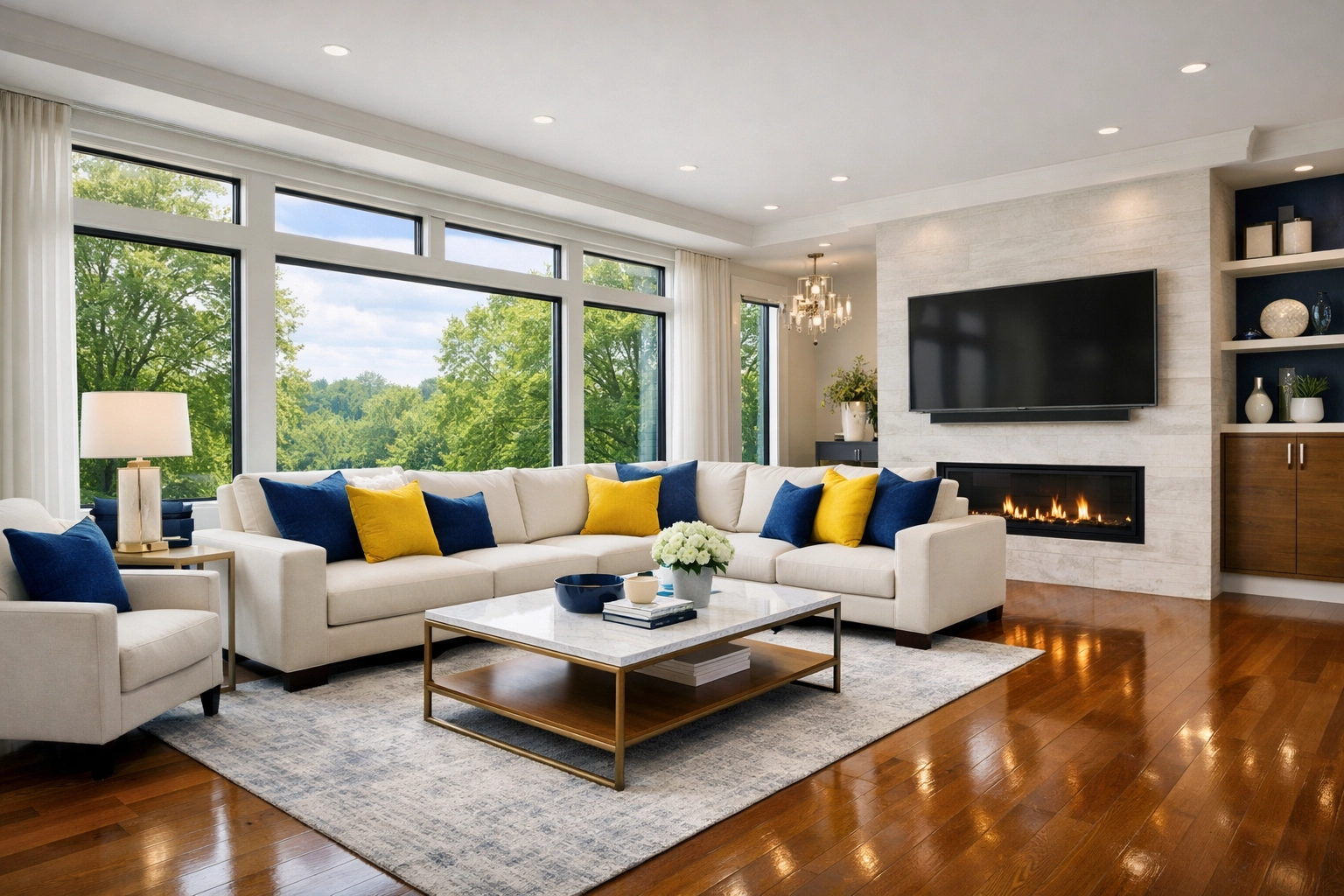 A spotless, modern living room after professional house cleaning Worcester MA services.