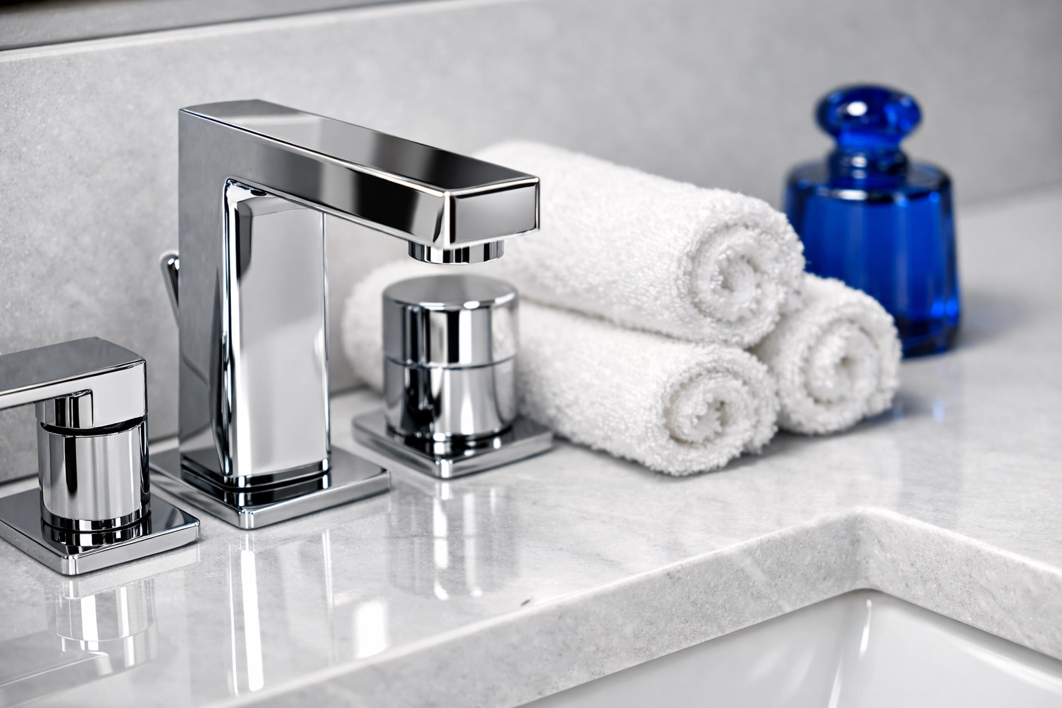 Detailed view of a sparkling bathroom vanity cleaned to perfection by house cleaning services MA.