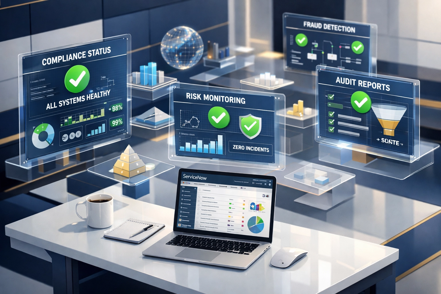 ServiceNow GRC compliance dashboard for banking operations with real-time ITAM asset monitoring