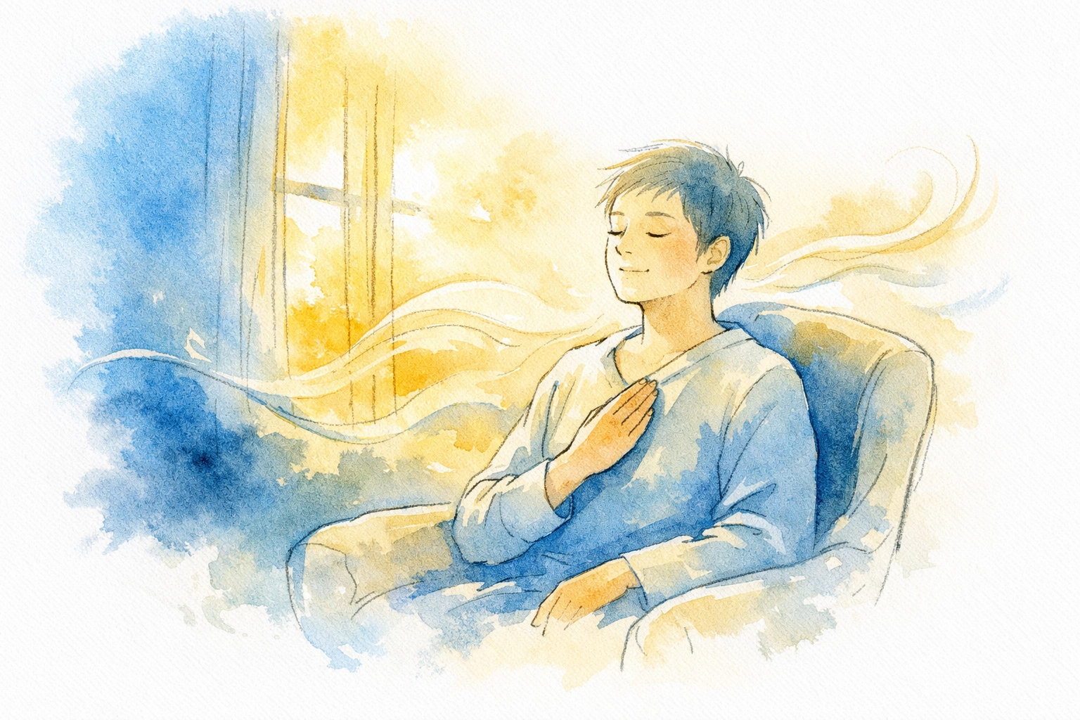 Person praying peacefully by sunlit window practicing breath prayer for spiritual connection