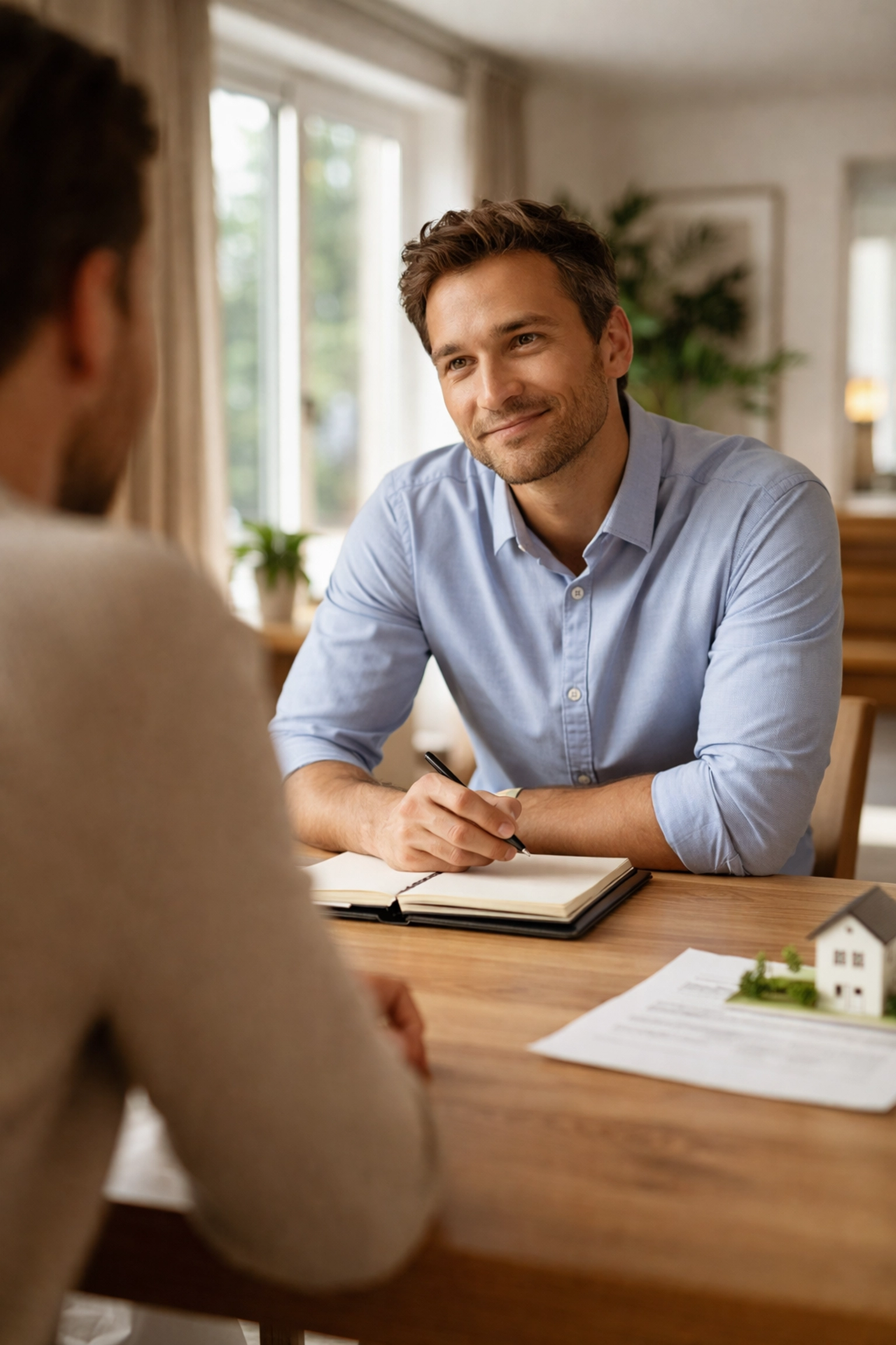 Realtor listening to a homeowner's needs during a personalized real estate consultation in a South Jersey home