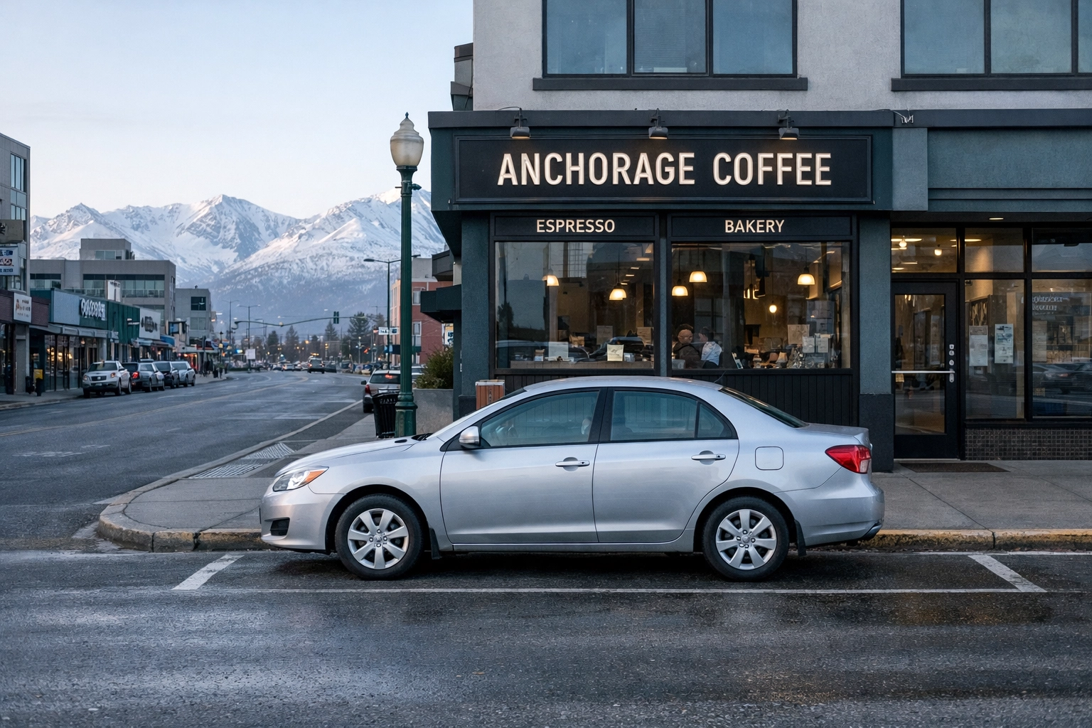 Employee using personal car for work errand at Alaska coffee shop