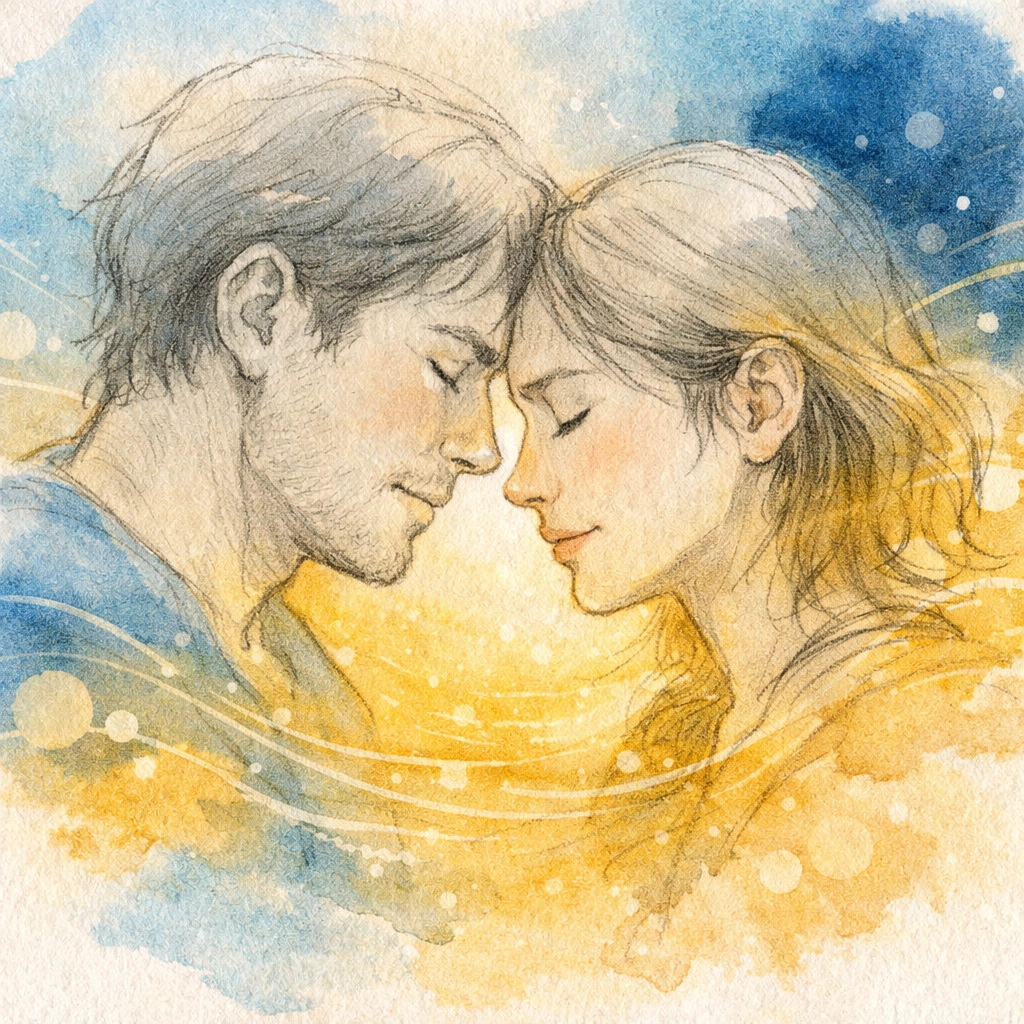 Close intimate moment between two people showing deep emotional connection and the power of being fully present