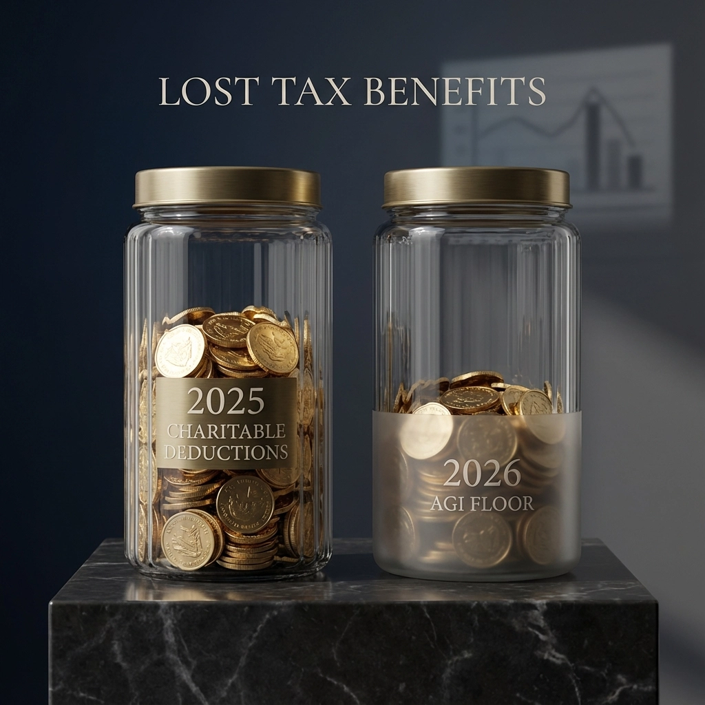 chart illustrating the 0.5% AGI floor and deduction rate change for 2026 charitable giving