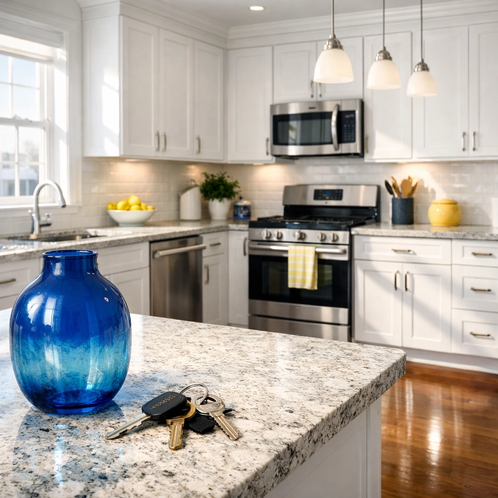 Pristine modern kitchen after professional move-in/move-out cleaning Lowell near UMass campus.