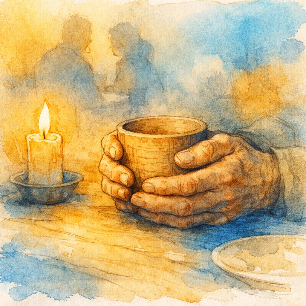 Hands holding wooden cup in candlelight symbolizing Jesus's isolation in The Chosen Season 4
