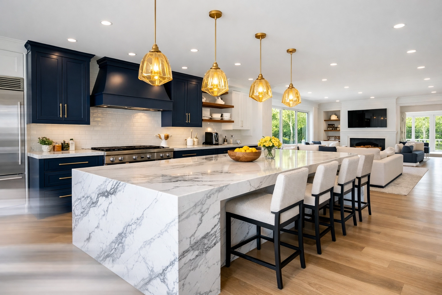 Sparkling modern kitchen in a Weston estate cleaned by a luxury house cleaning service.