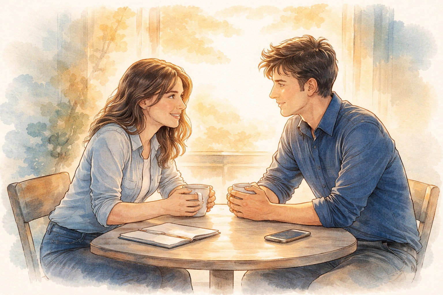 Two young professionals share a heartfelt conversation in a cozy café, symbolizing Christian community and vulnerability.