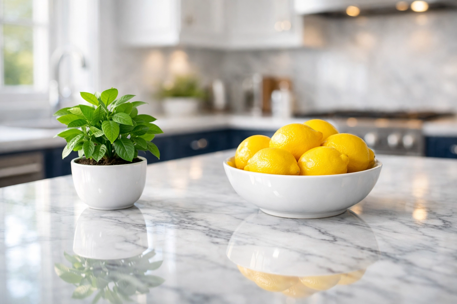 Eco-friendly kitchen cleaning in a Newton home with a spotless marble island and non-toxic surfaces.