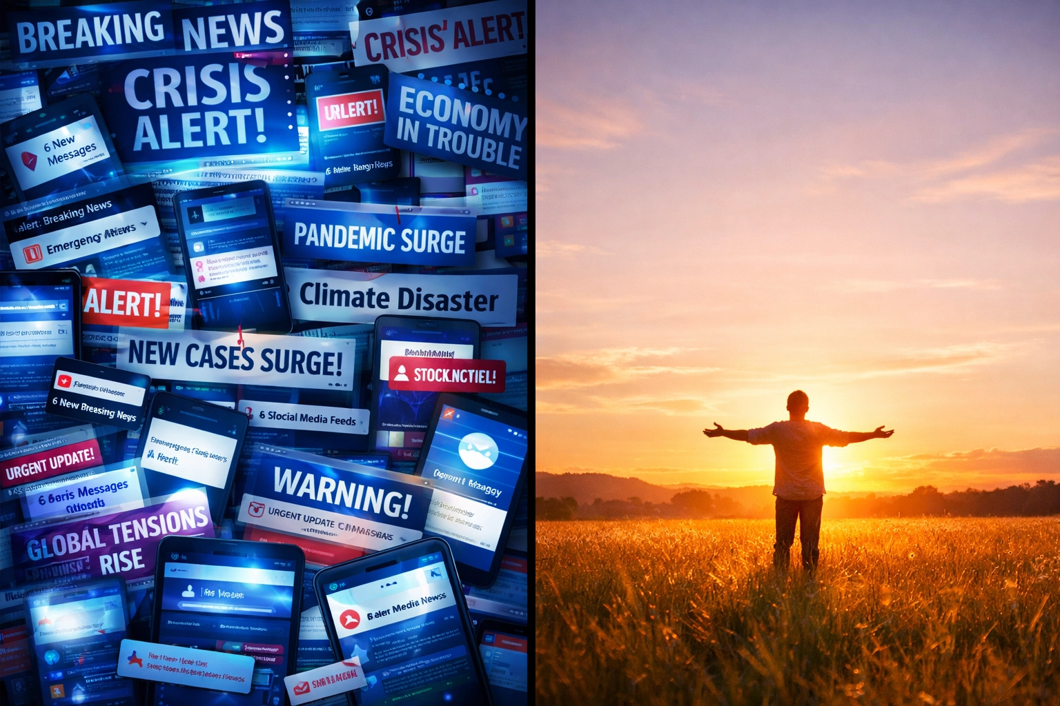 Contrast between news overload anxiety and finding peace in Christ
