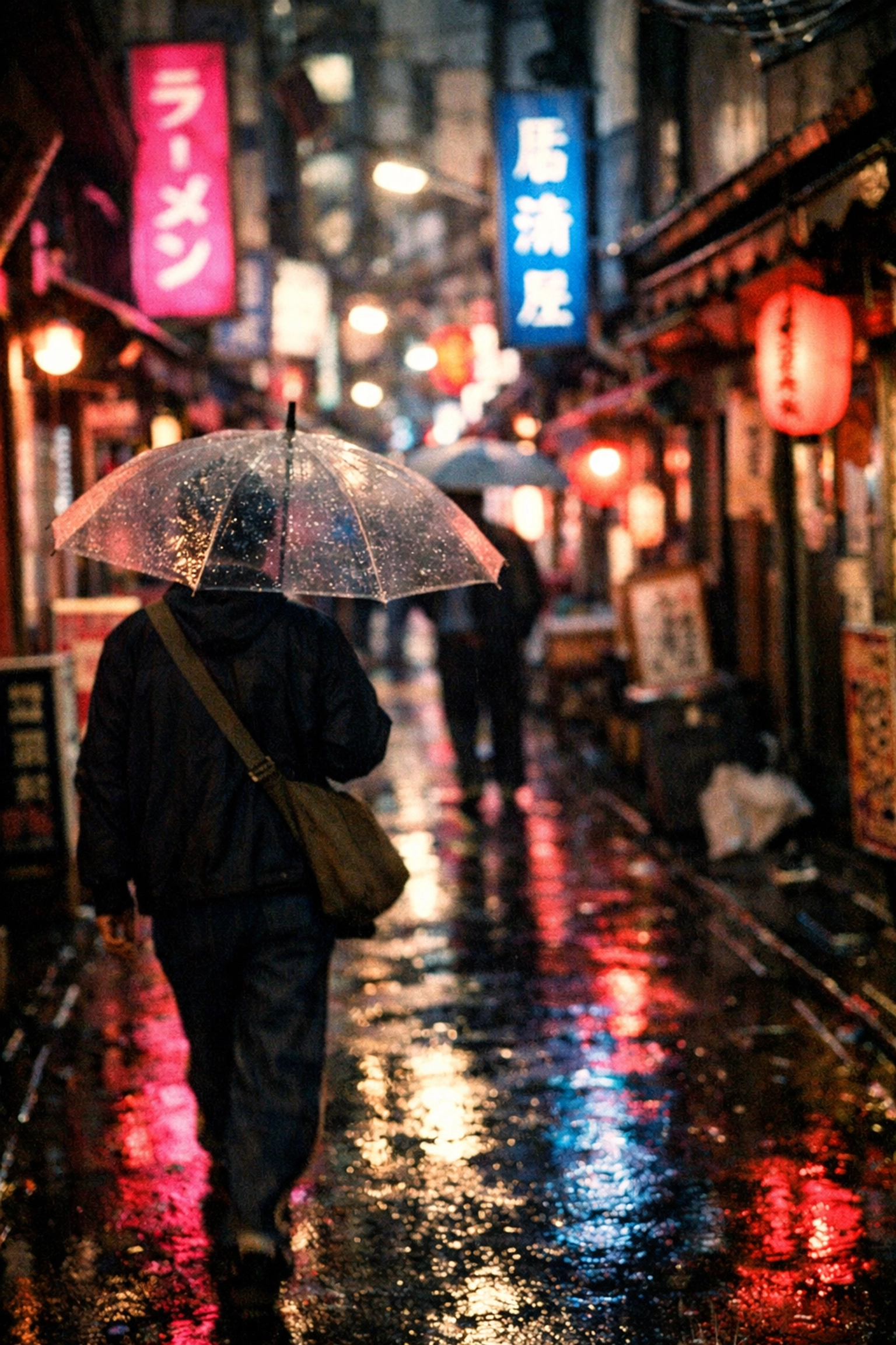 Authentic rainy street scene in Tokyo showing human storytelling versus modern AI photography trends.
