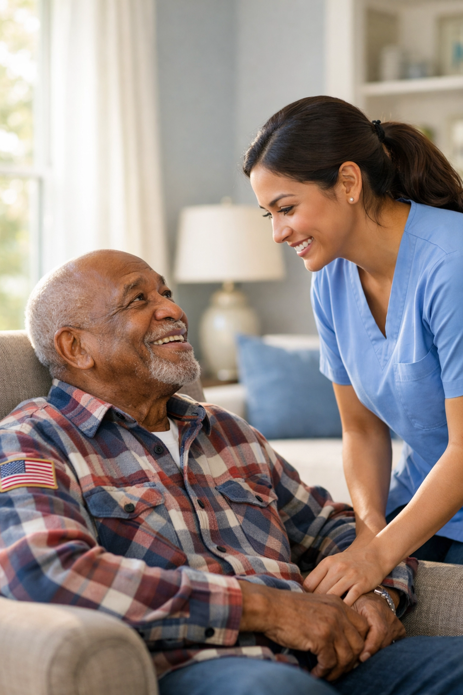 Caregiver providing compassionate veterans care to a senior in their Northern Virginia home.