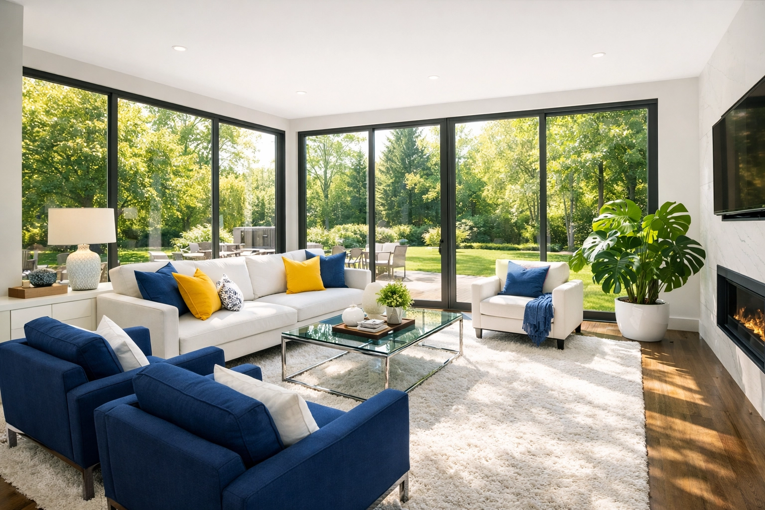 Sun-drenched modern living room in Natick representing a healthy, eco-friendly home environment.