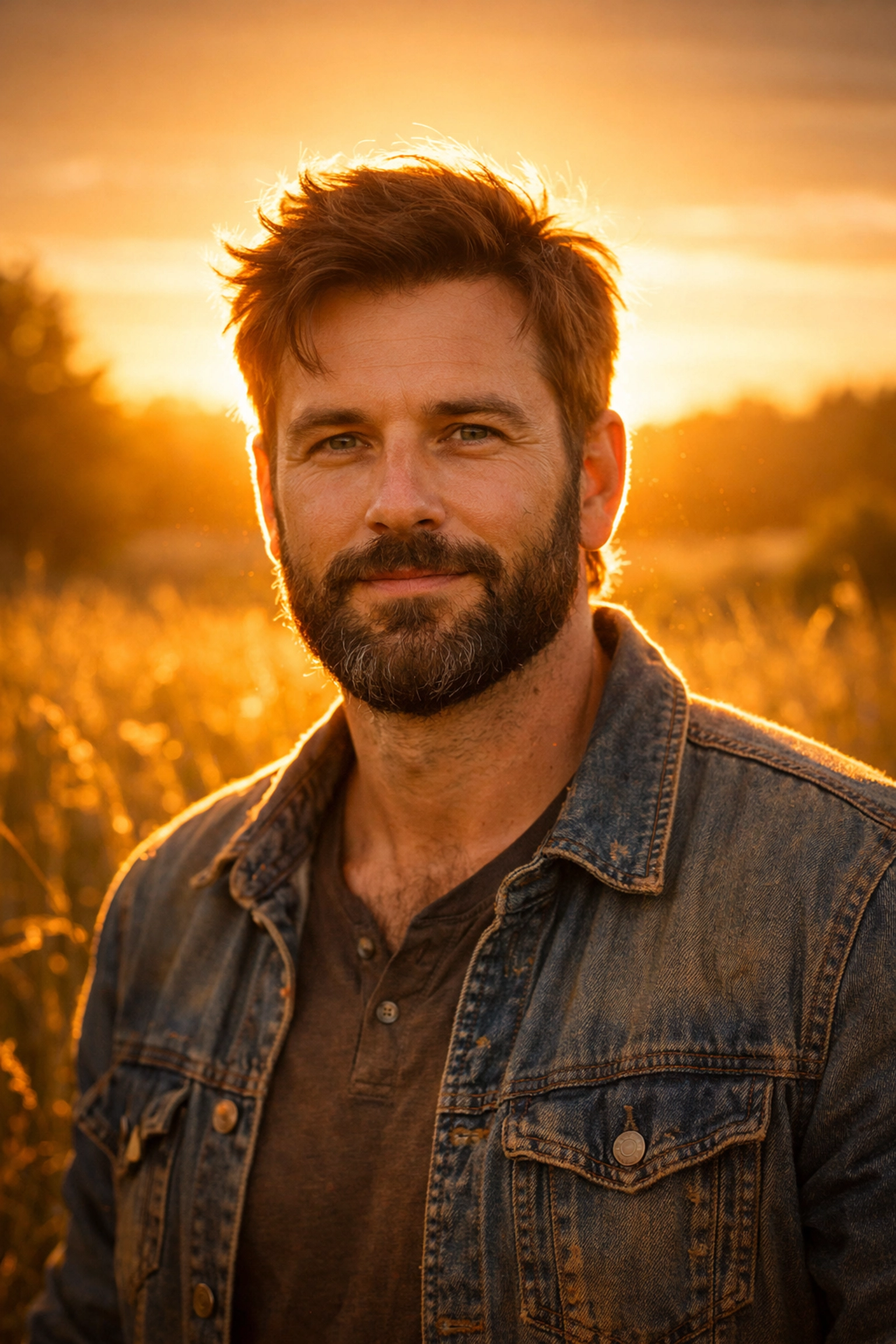 Outdoor portrait of a man at golden hour using backlighting and rim light photography techniques.
