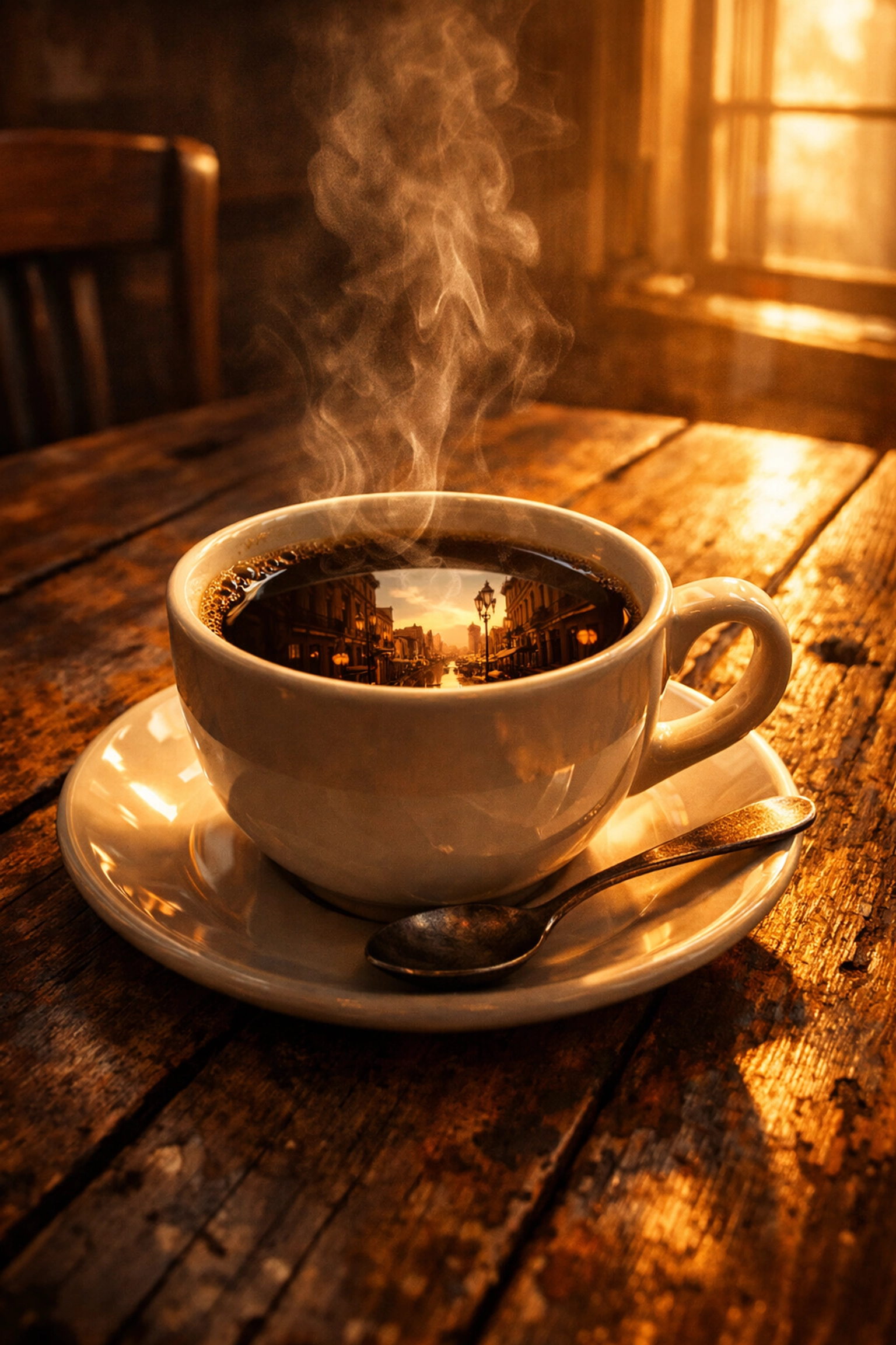 Morning coffee ritual on wooden table representing dedicated coffee loyalty and tradition