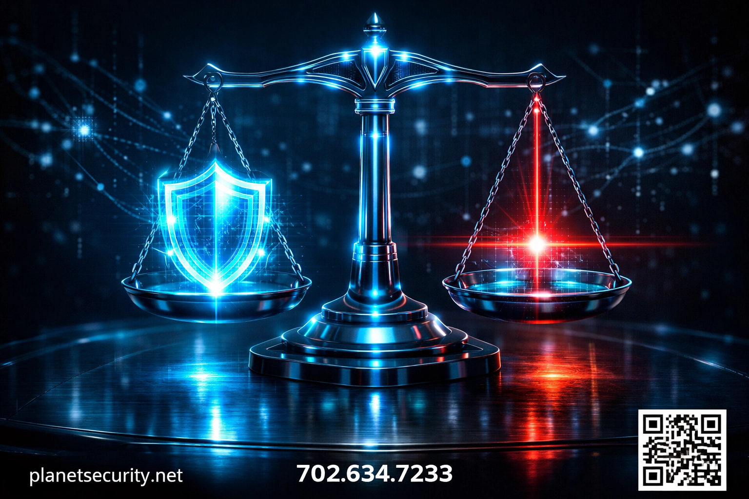 Futuristic scales of justice symbolizing DFARS compliance and DOJ audit risks under the False Claims Act.