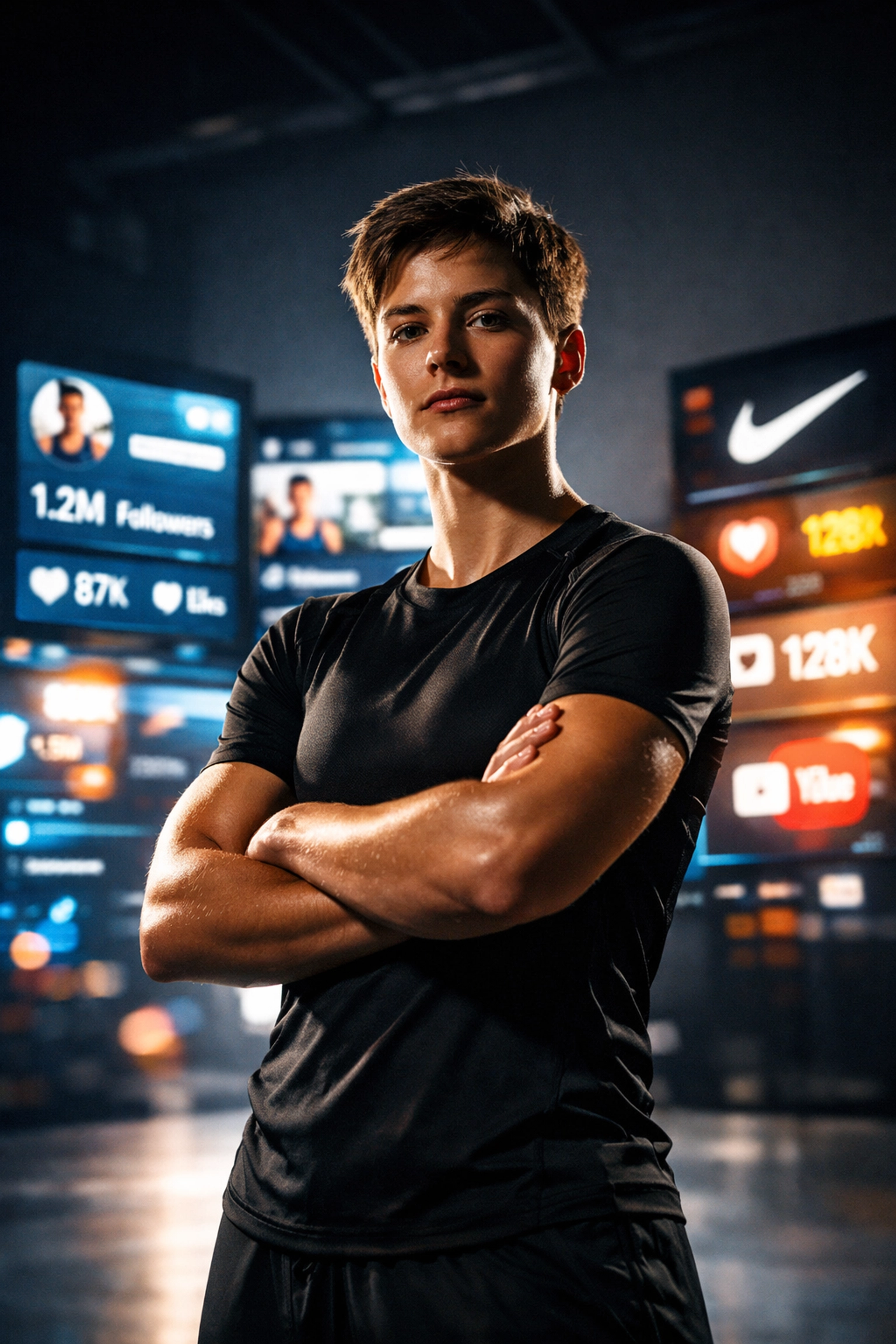 Athlete building personal brand with digital social media presence and engagement metrics