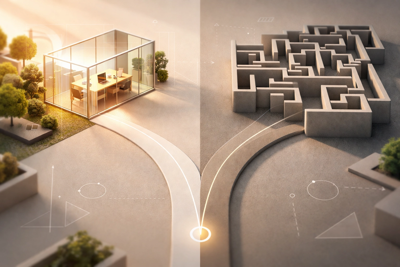 Two distinct financial paths: one leading to fiduciary trust and clarity, the other to complex broker decisions.