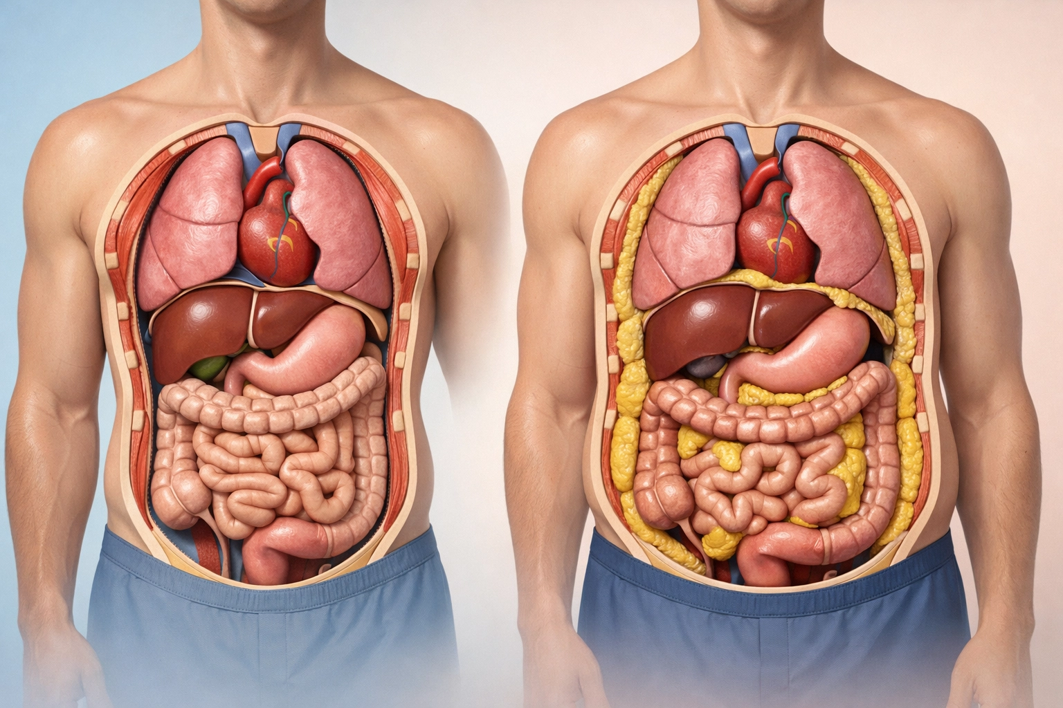 Comparison of healthy body composition versus increased visceral belly fat from low testosterone
