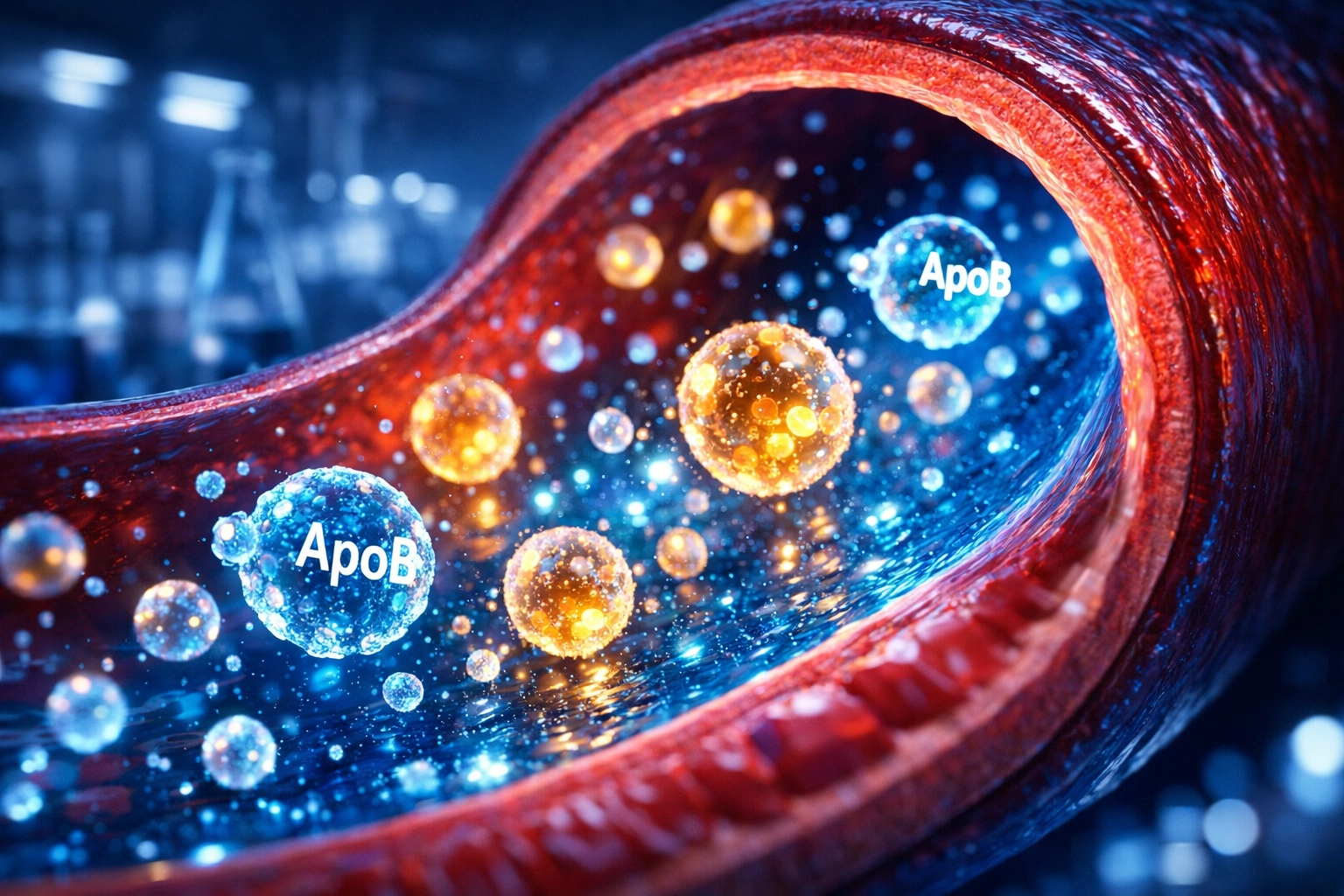 Microscopic view of lipid molecules in an artery for cardiovascular and metabolic health screening.