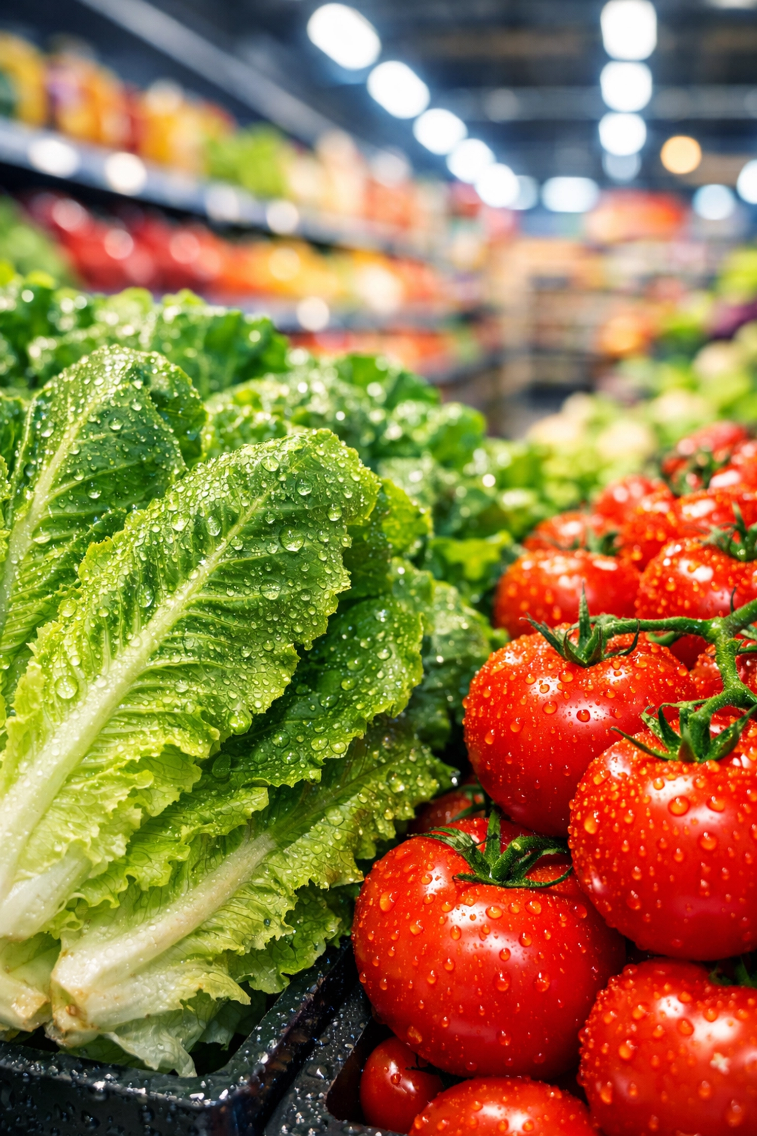 Fresh supermarket produce display showing how diesel costs drive food price inflation for consumers.