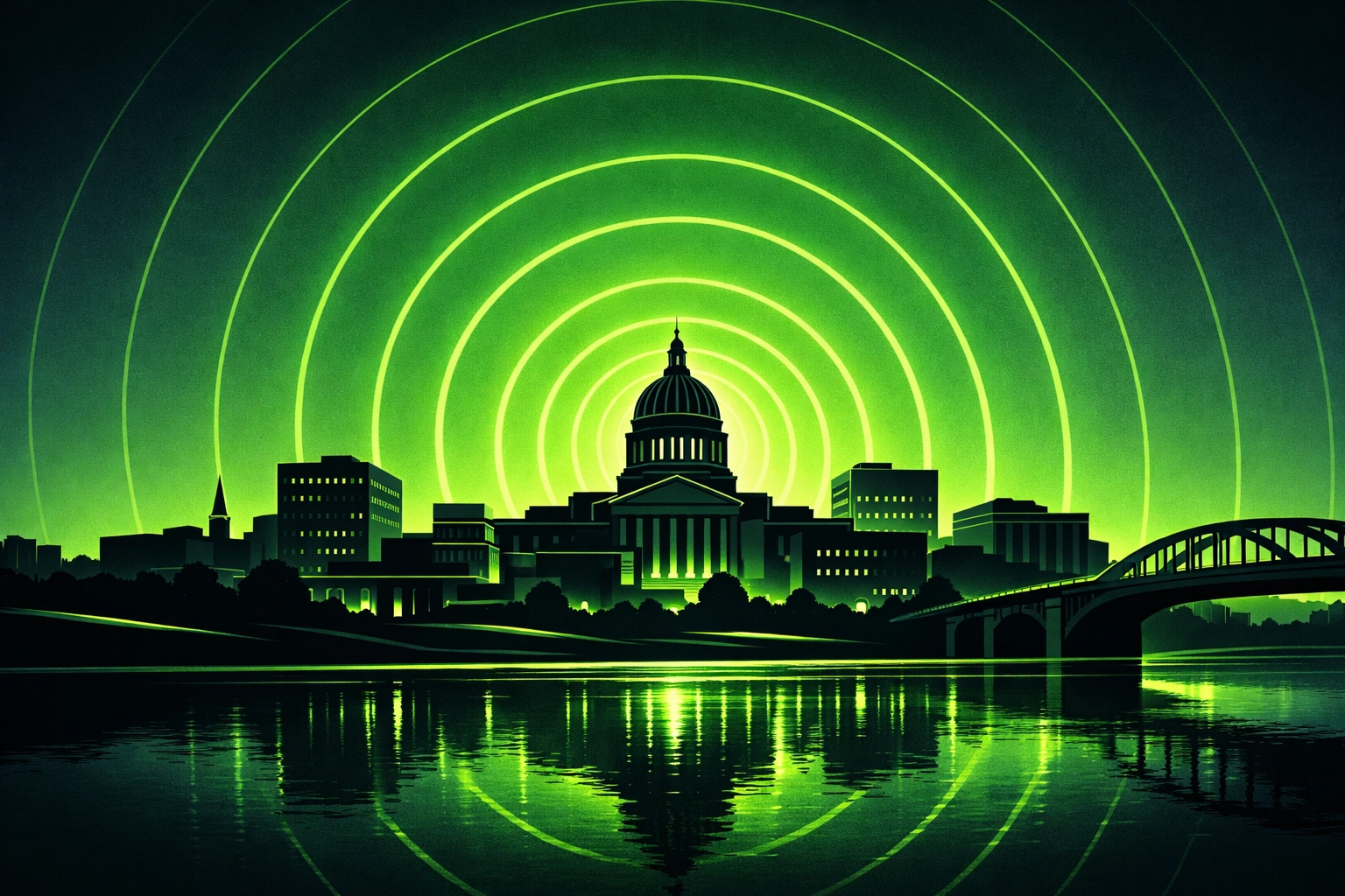 Jefferson City Missouri skyline silhouette representing local market reach for professional painters.