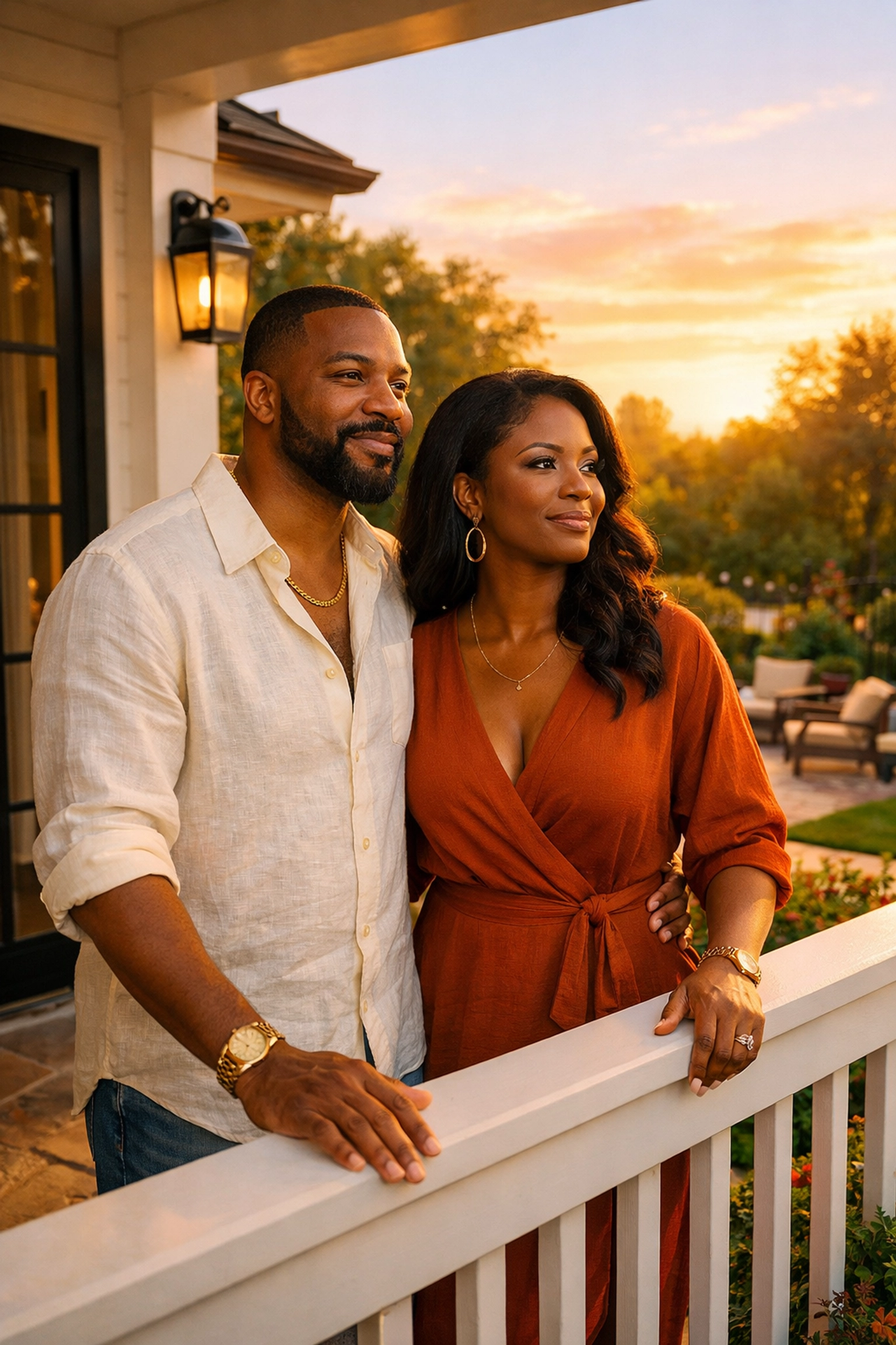 A Black couple standing on their property, symbolizing wealth building and the economic power of Black-owned businesses.
