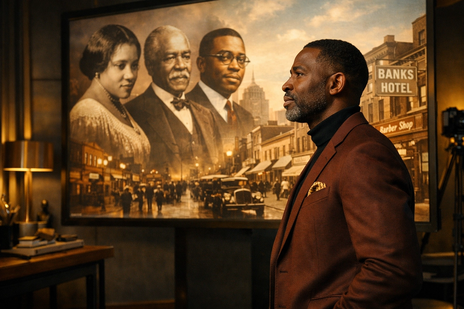 Why Sonny’s "Black People of Interest" Spotlight Will Change the Way You #Buyblack Black male curator viewing a display of historical Black entrepreneurs to inspire the #Buyblack movement.