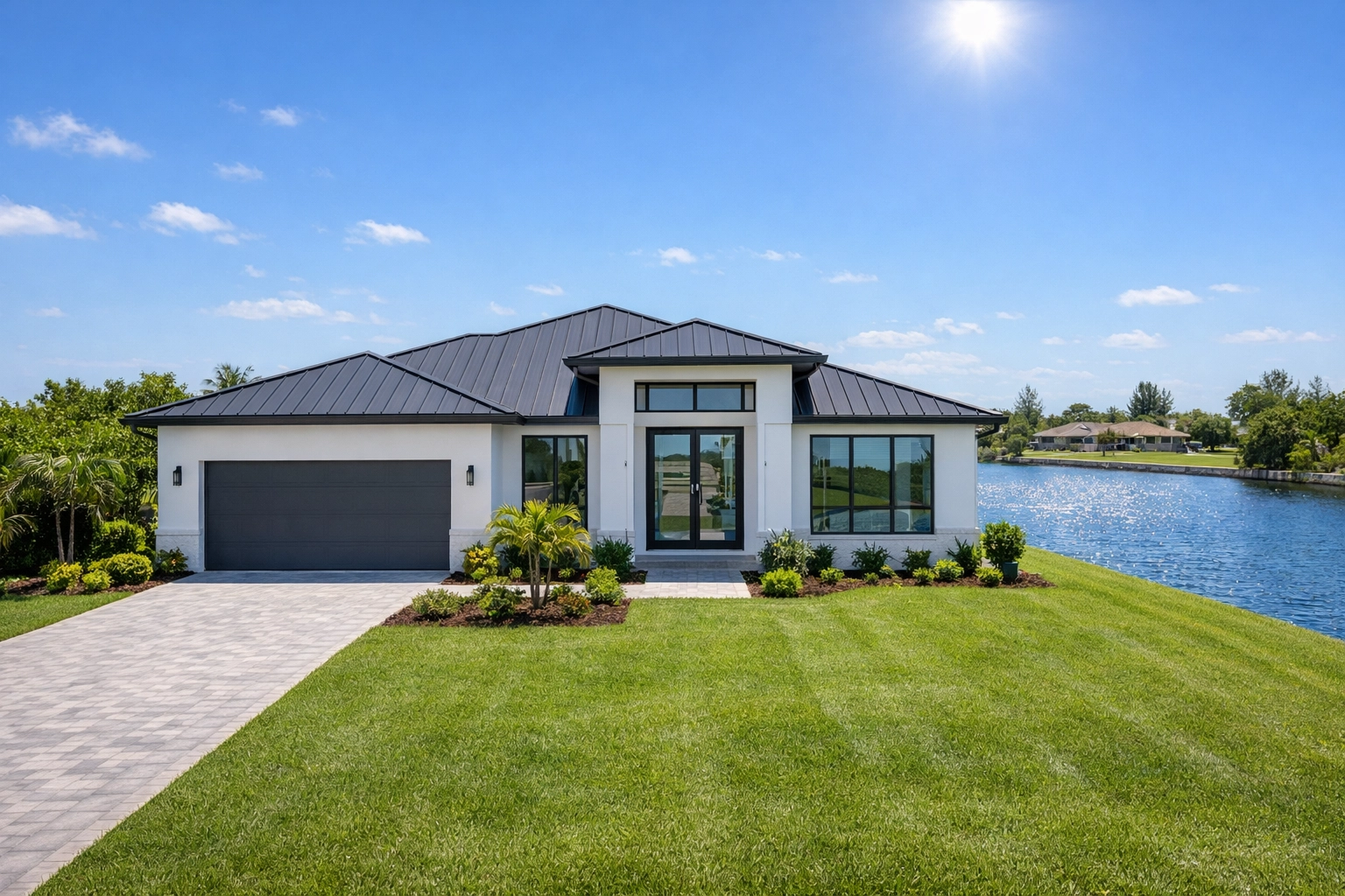 A modern new construction home in NE Cape Coral overlooking a peaceful freshwater canal.